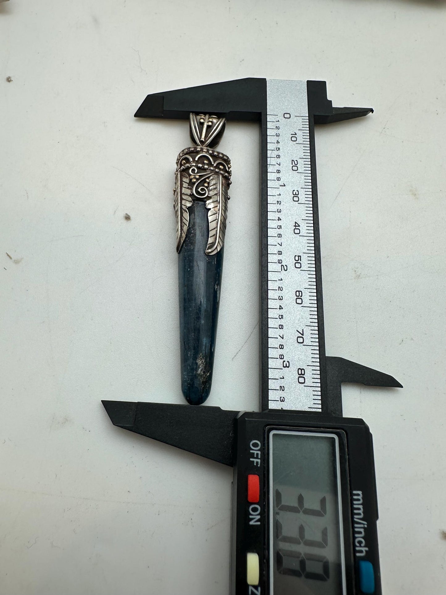 Kyanite pendant ,handcrafted, Tibetan silver,floral,Nepalese,81mmX12mm,weighs about 24gm