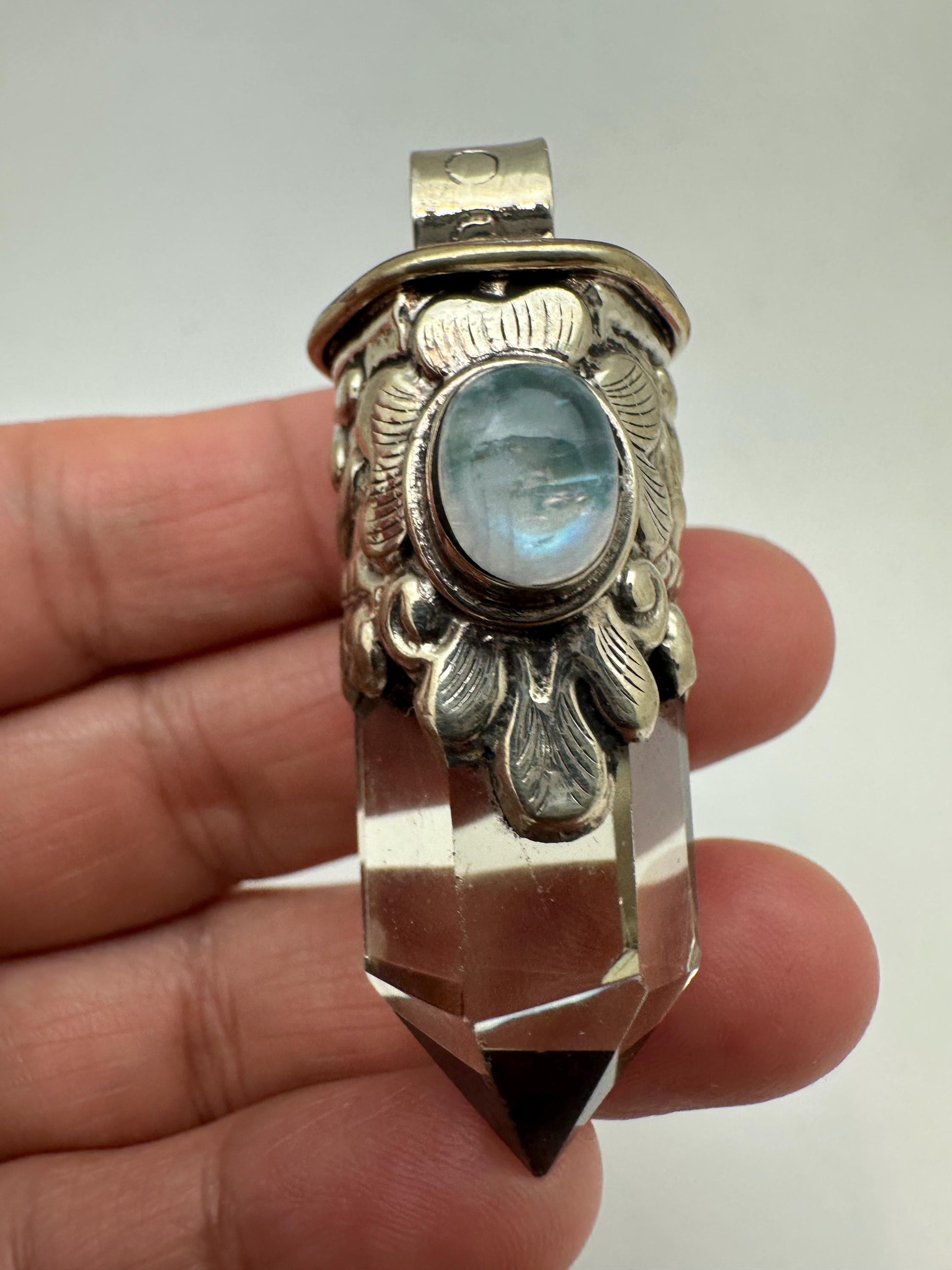 Citrine point pendant, moonstone,handcrafted, Tibetan silver,ethnic style,Nepalese