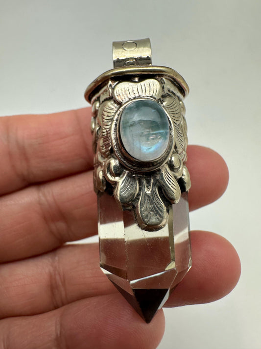 Citrine point pendant, moonstone,handcrafted, Tibetan silver,ethnic style,Nepalese
