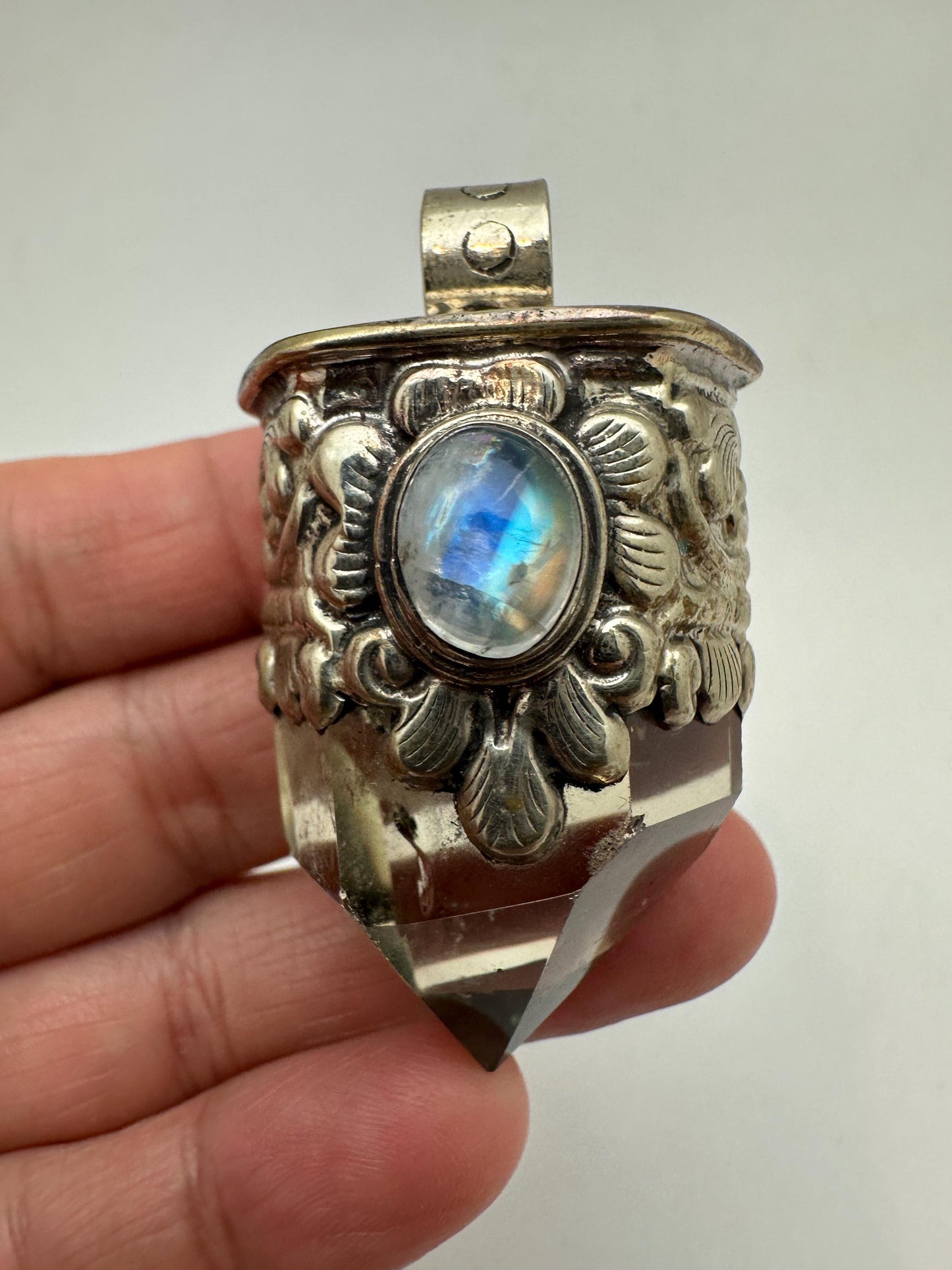 Citrine point pendant, moonstone,handcrafted, Tibetan silver,ethnic style,Nepalese