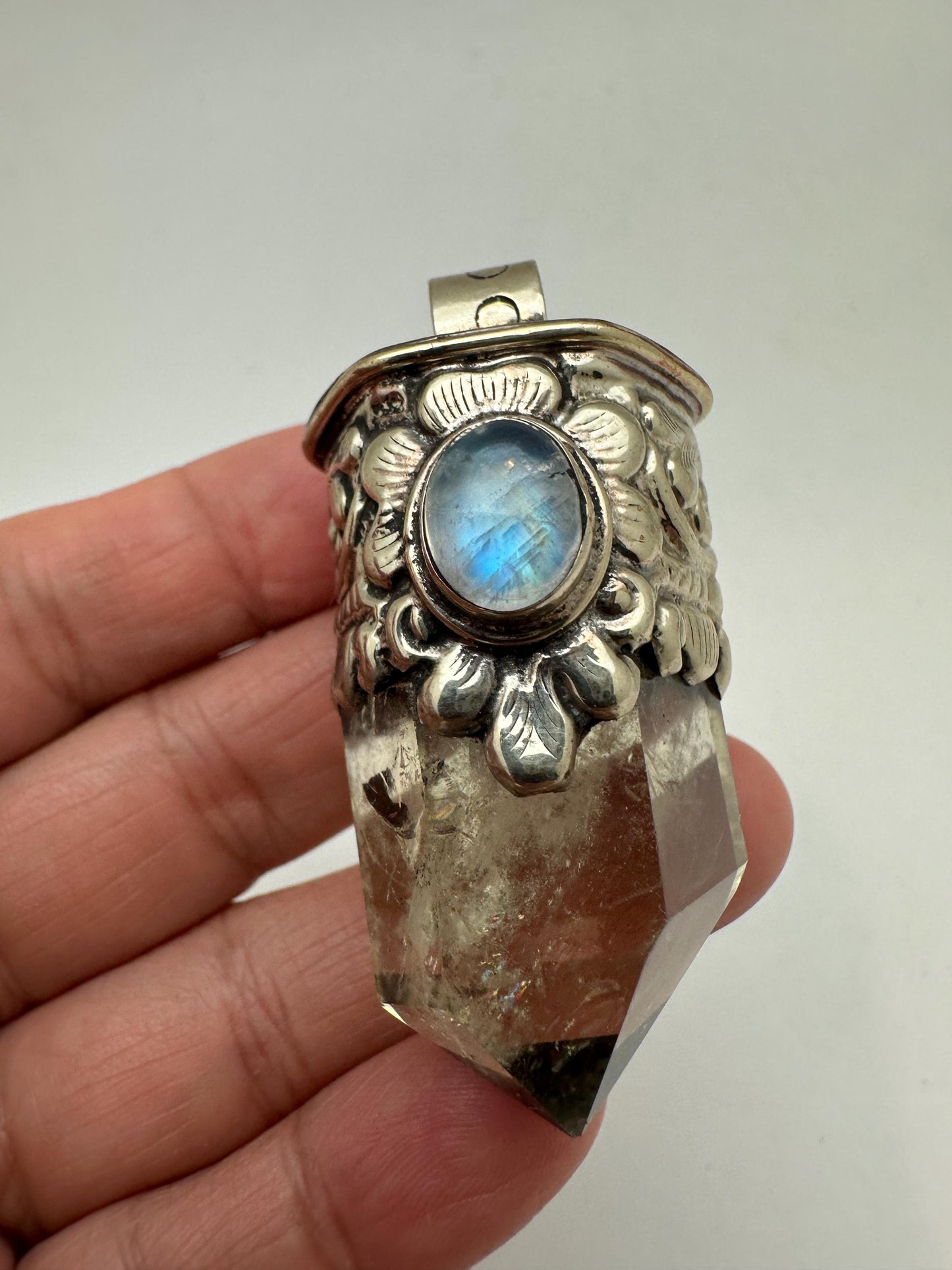 Citrine point pendant, moonstone,handcrafted, Tibetan silver,ethnic style,Nepalese