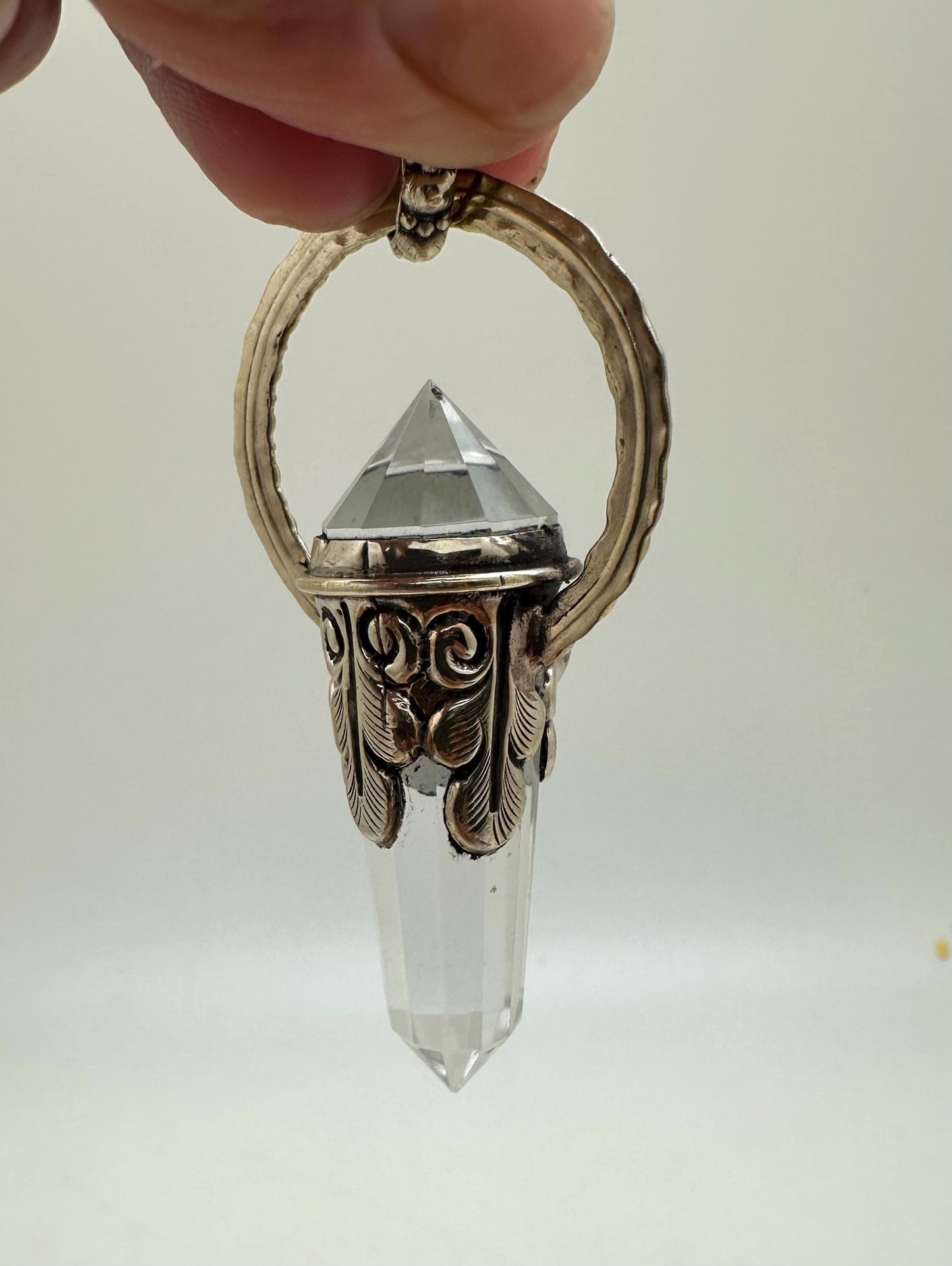 labradorite ,quartz crystal point pendant, handcrafted,Tibetan silver,
