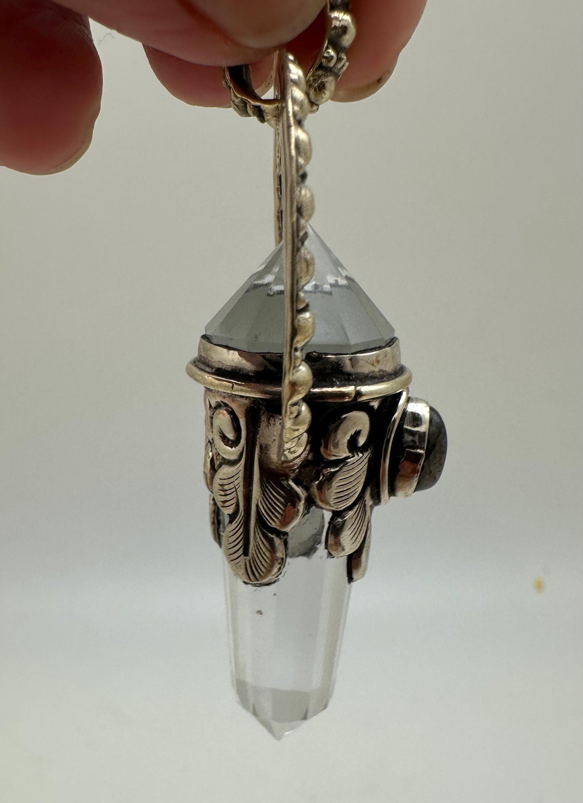 labradorite ,quartz crystal point pendant, handcrafted,Tibetan silver,