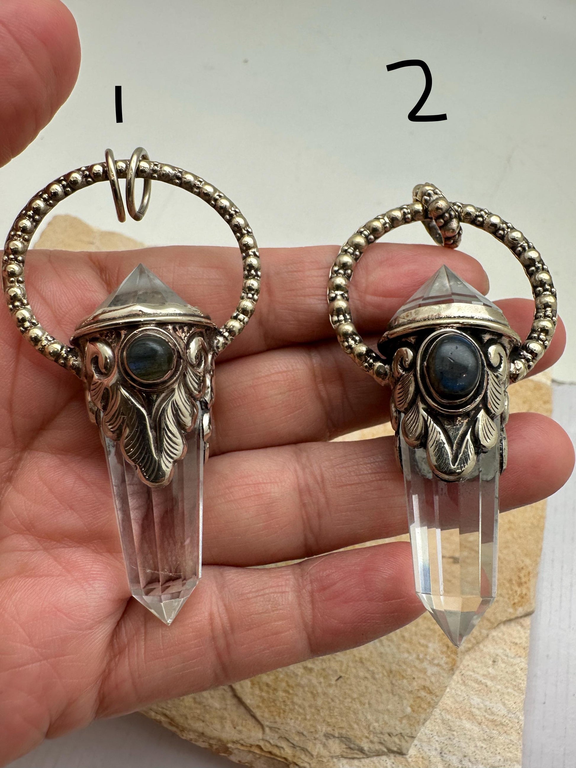 labradorite ,quartz crystal point pendant, handcrafted,Tibetan silver,