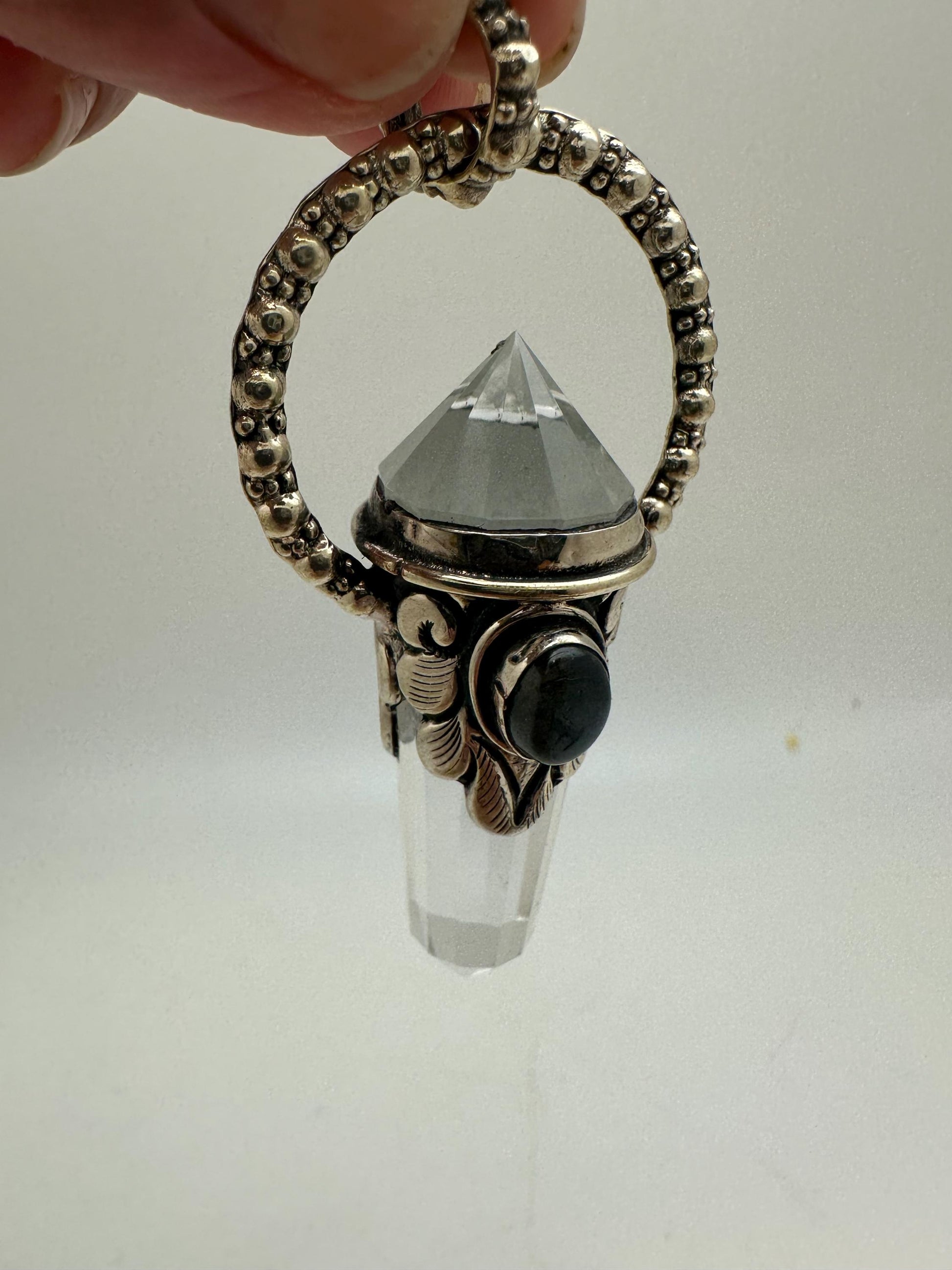 labradorite ,quartz crystal point pendant, handcrafted,Tibetan silver,
