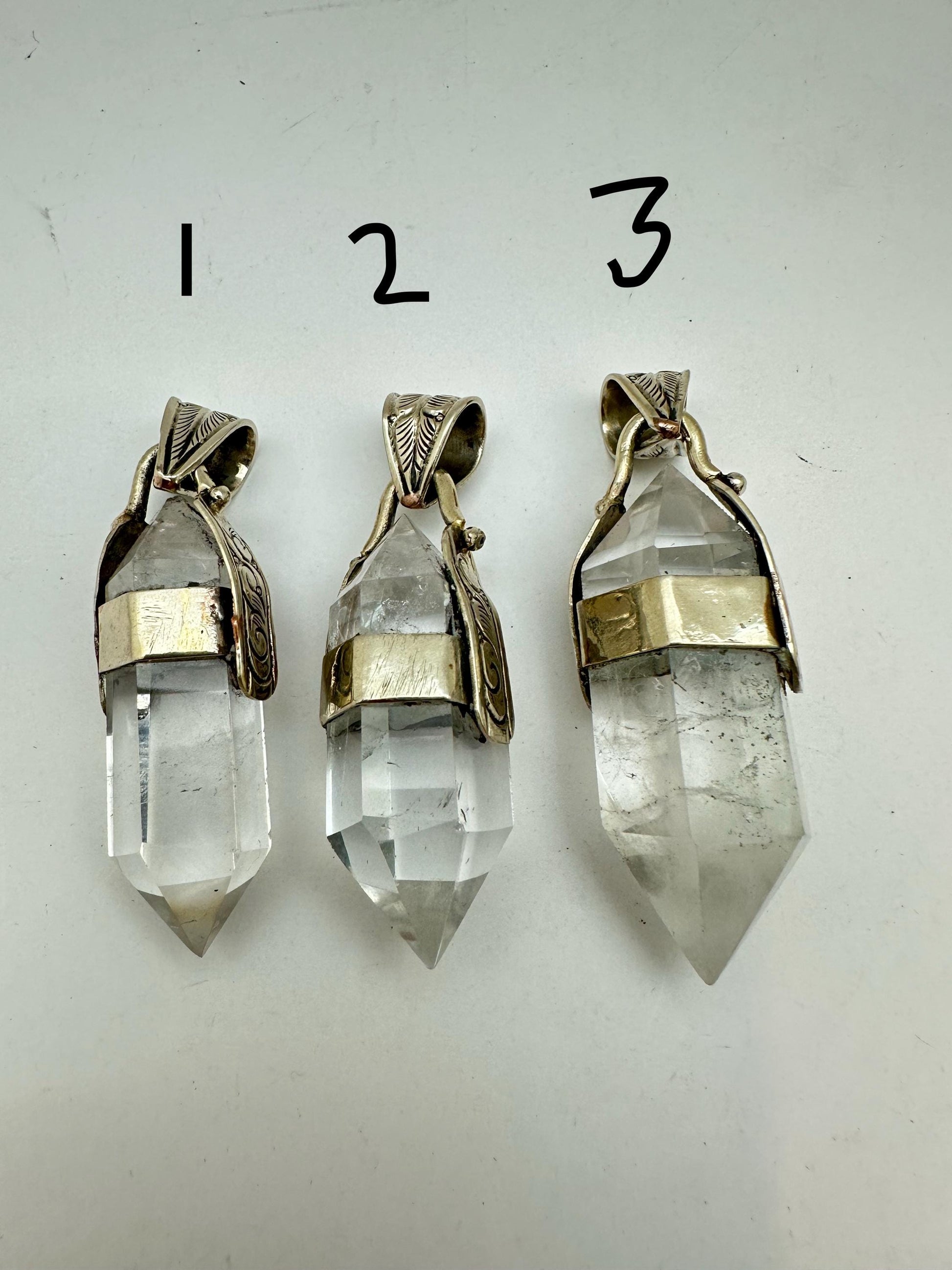 Quartz crystal point pendant, handcrafted,Tibetan silver,Ethnic style