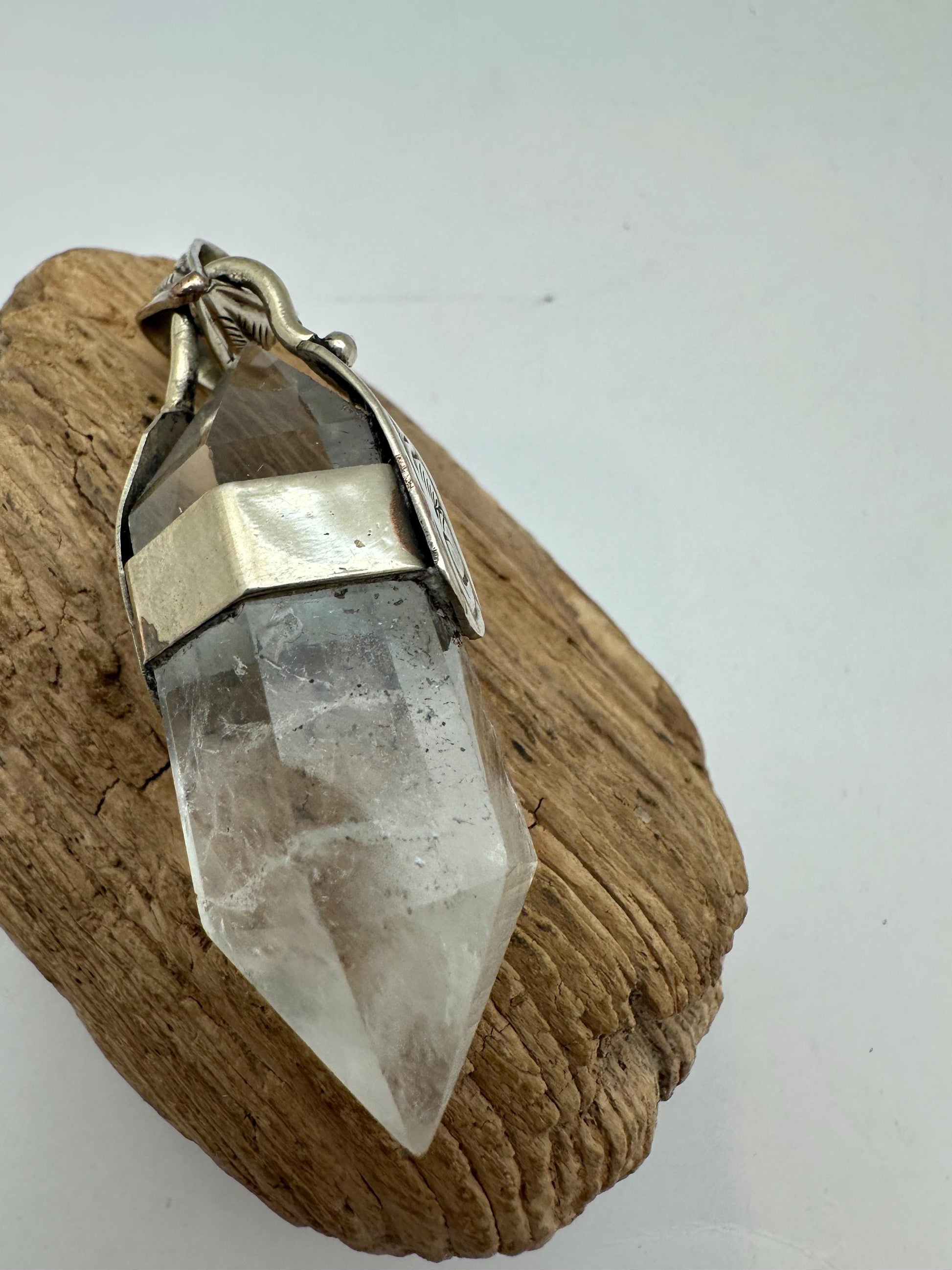 Quartz crystal point pendant, handcrafted,Tibetan silver,Ethnic style