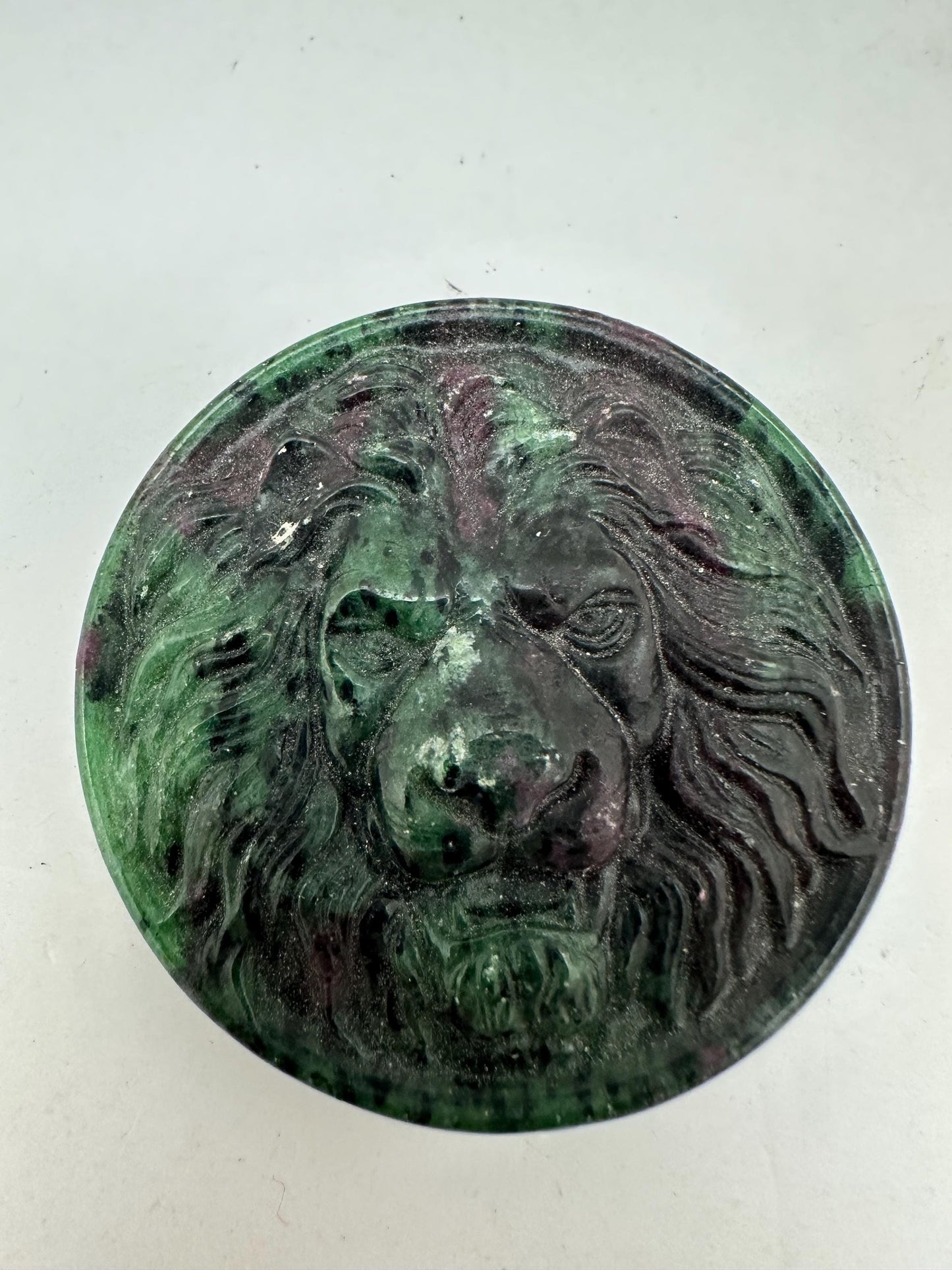 handcarved lion, Rubyzoisite,animal lover,