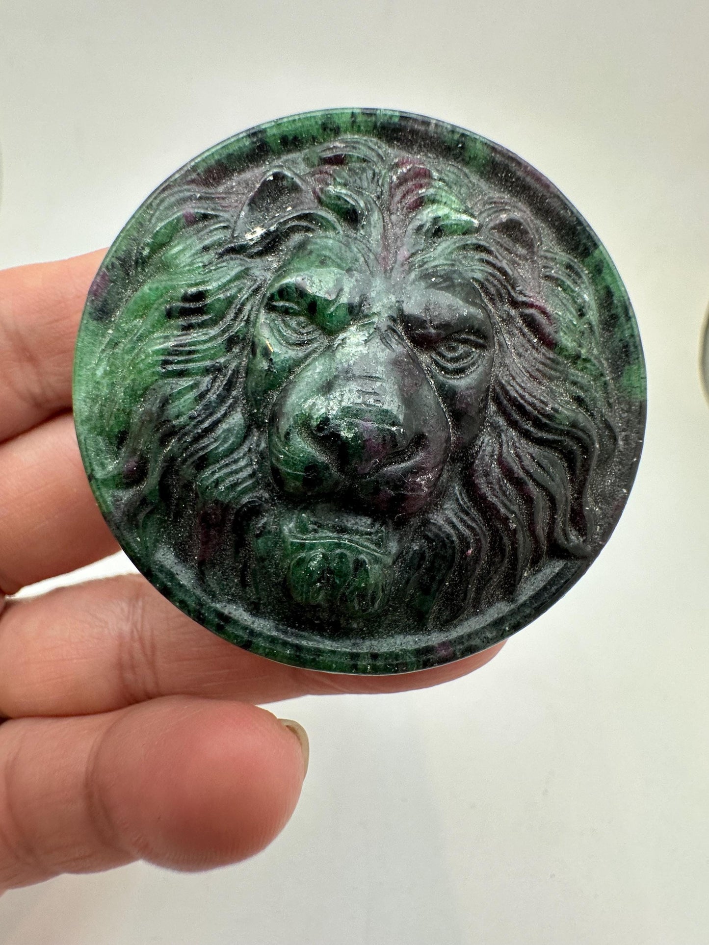 handcarved lion, Rubyzoisite,animal lover,
