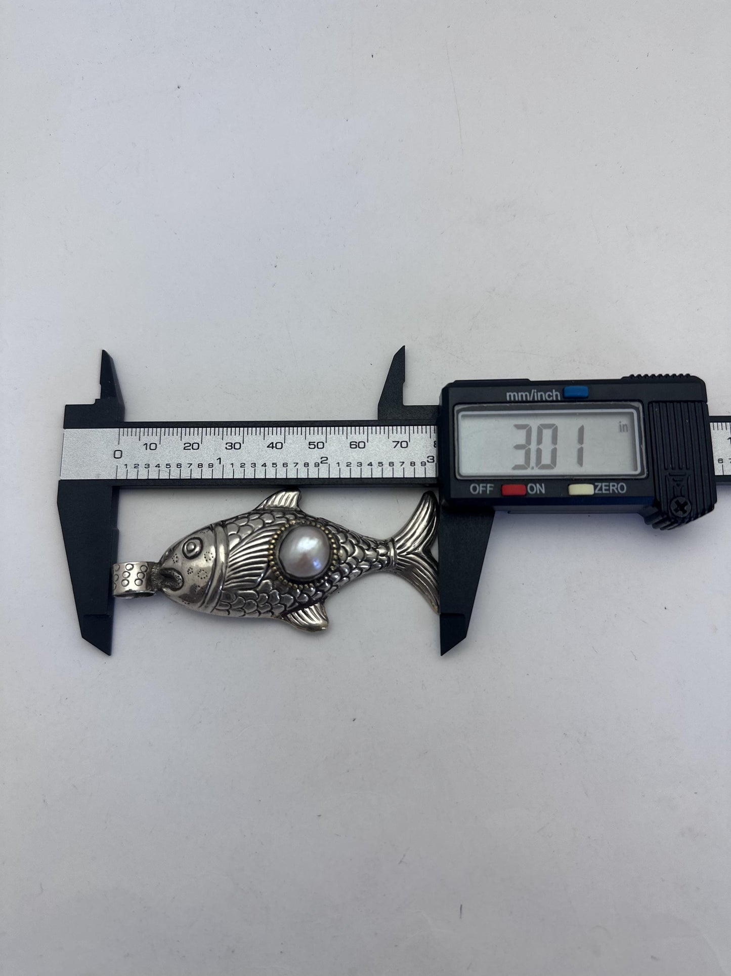 Handcrafted ,Tibetan Silver fish pendant with pearl, pearl koi charm, pisces gift,3 inchX1.35 inch