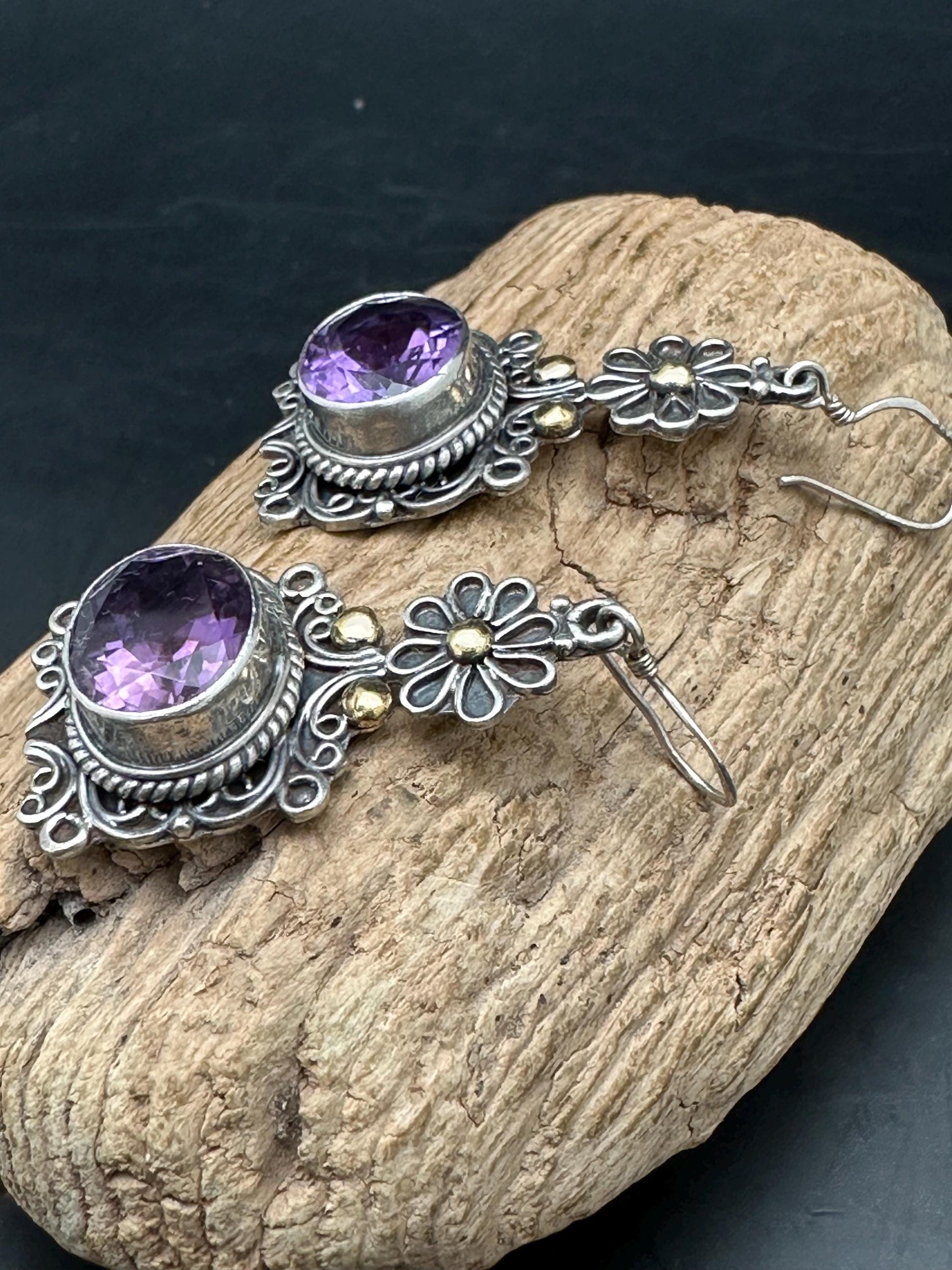 Amethyst earring ,925 sterling silver, natural amethyst, master handcrafted