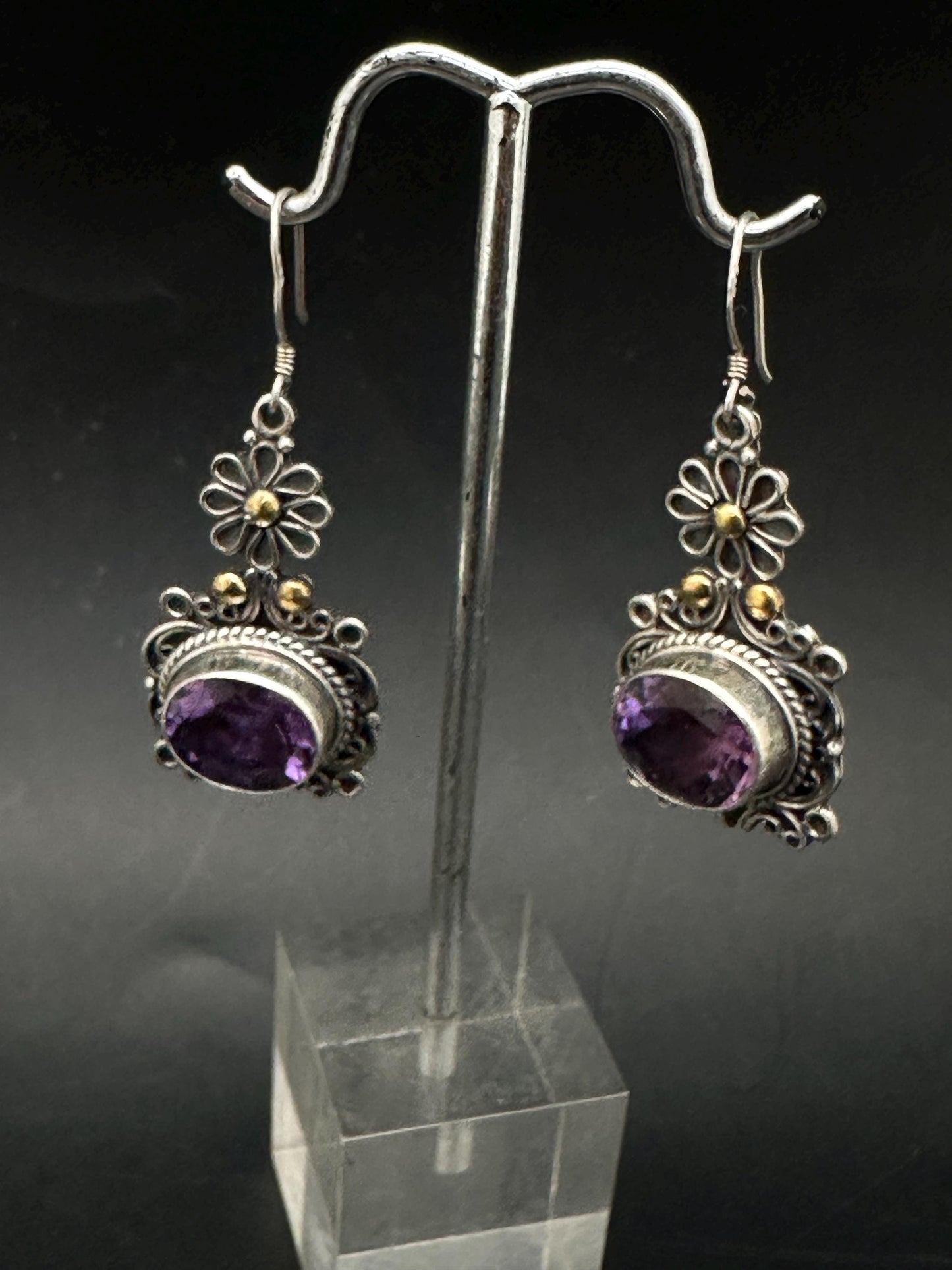 Amethyst earring ,925 sterling silver, natural amethyst, master handcrafted
