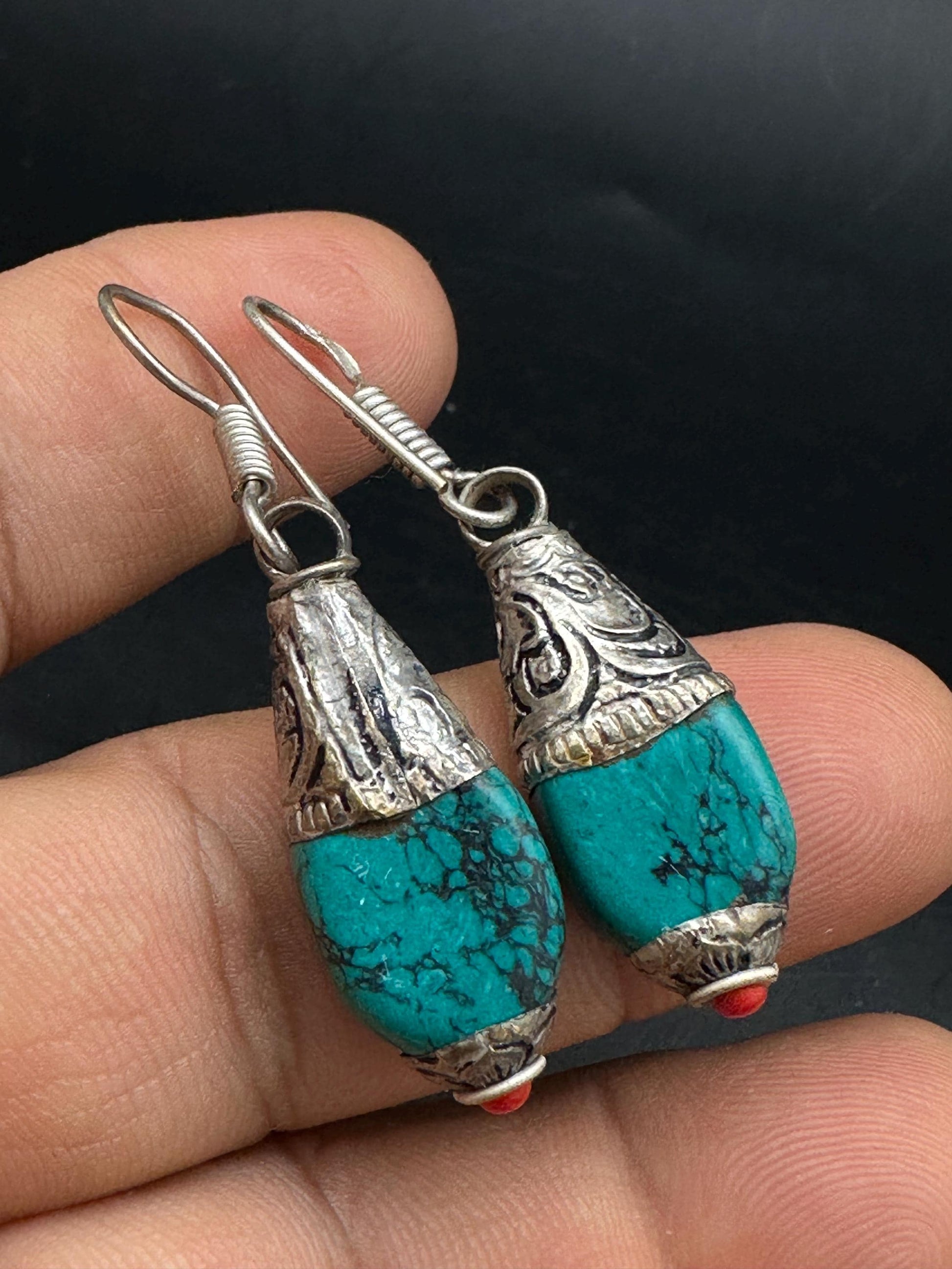 Tibetan Turquoise Earrings,raditional Ethnic Jewelry