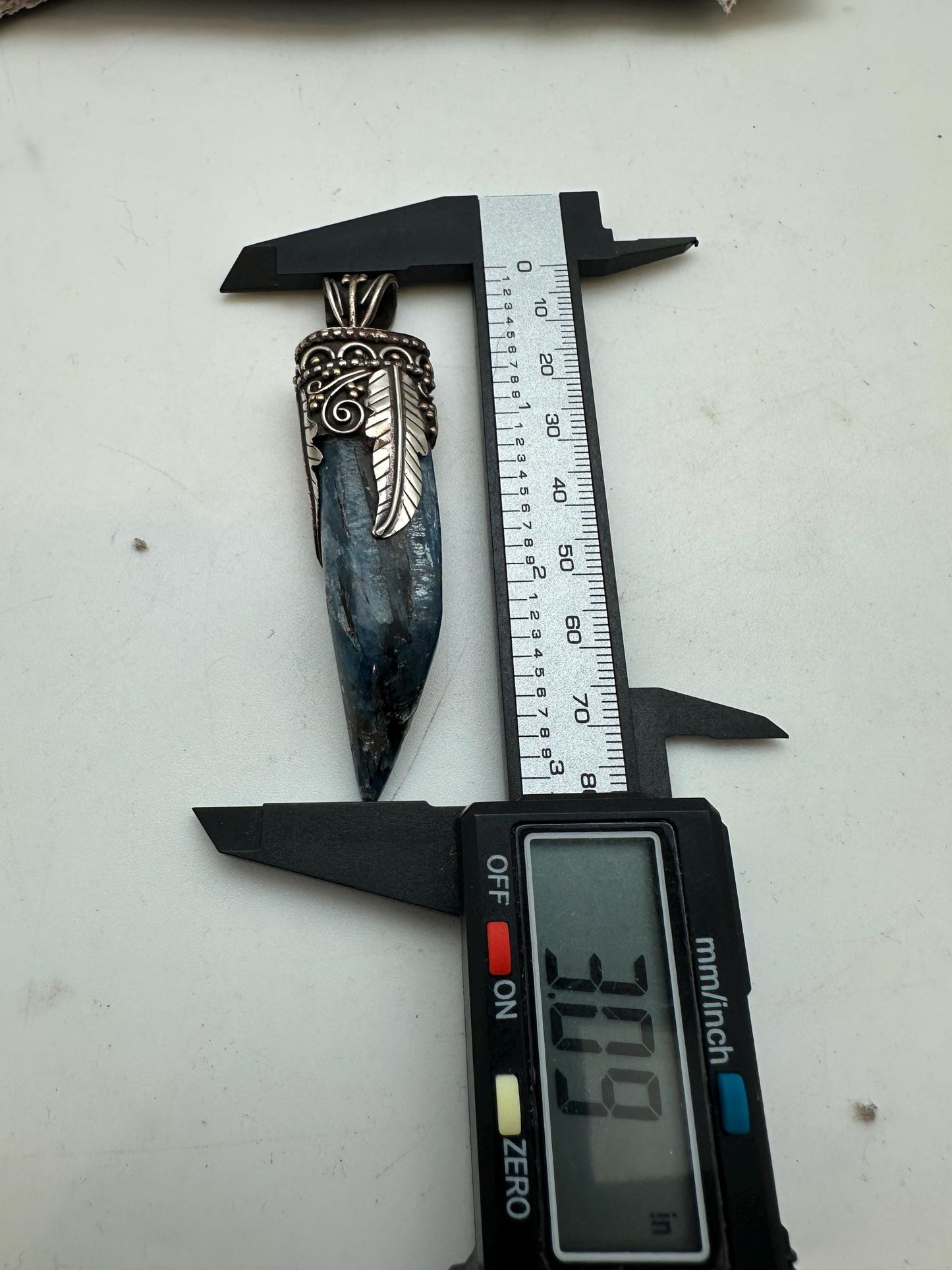 Kyanite pendant ,handcrafted, Tibetan silver,floral,Nepalese,81mmX12mm,weighs about 24gm