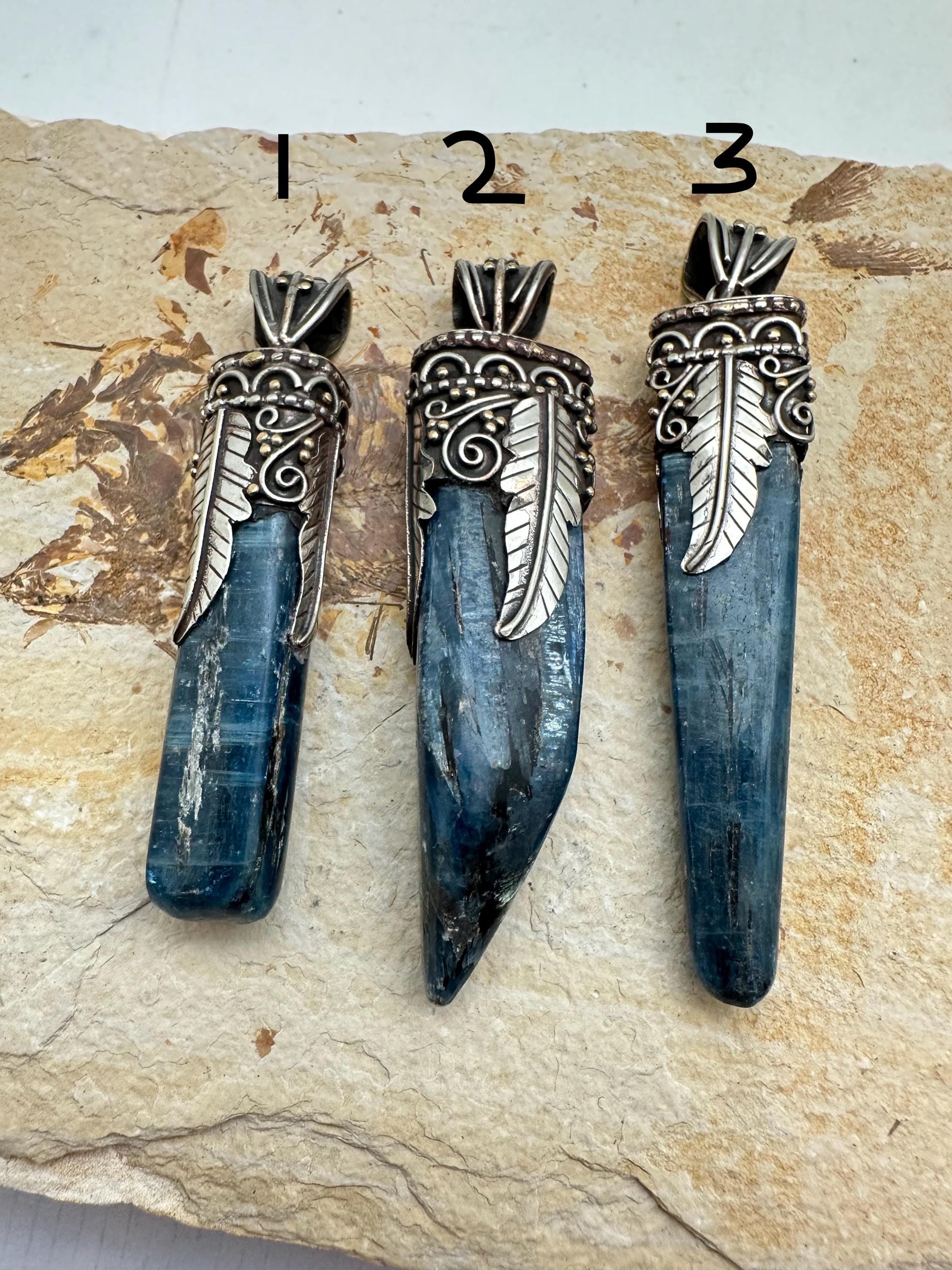 Kyanite pendant ,handcrafted, Tibetan silver,floral,Nepalese,81mmX12mm,weighs about 24gm