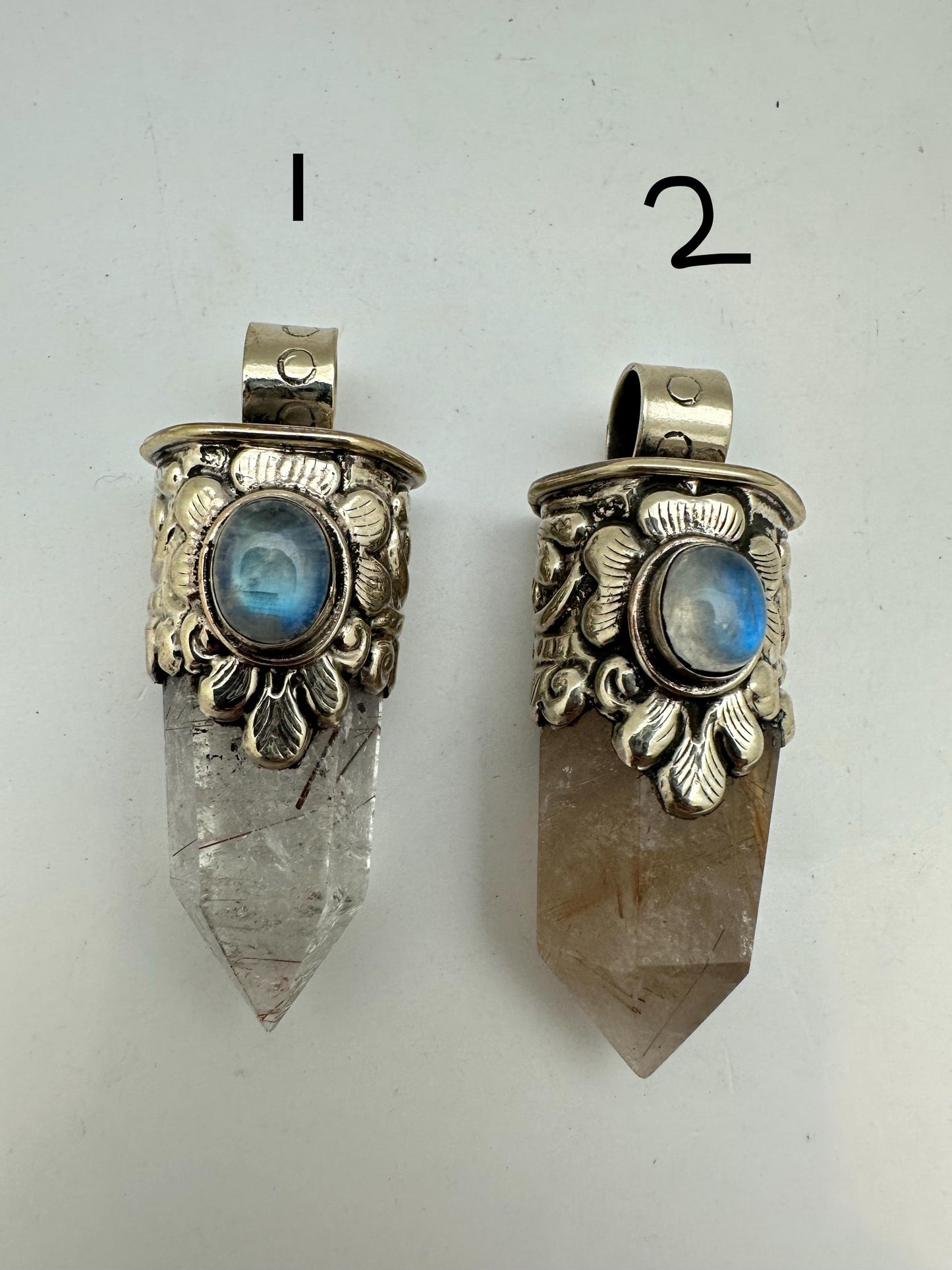 Golden Redulited point pendant, moonstone, handcrafted, Tibetan silver,ethnic style,56X18mm