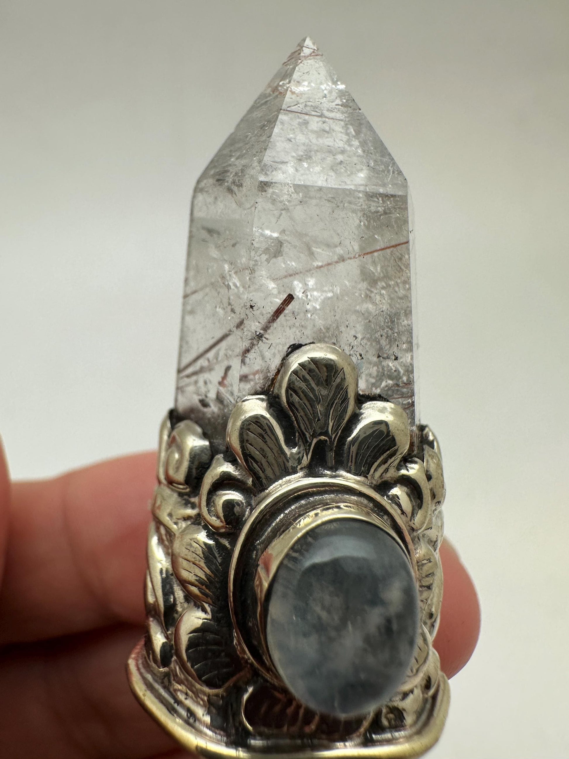 Golden Redulited point pendant, moonstone, handcrafted, Tibetan silver,ethnic style,56X18mm