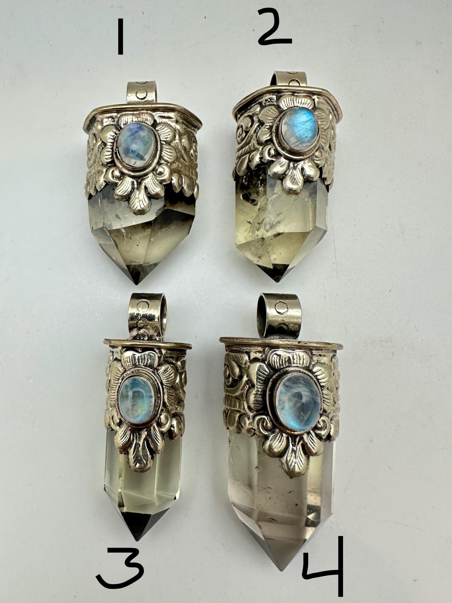 Citrine point pendant, moonstone,handcrafted, Tibetan silver,ethnic style,Nepalese