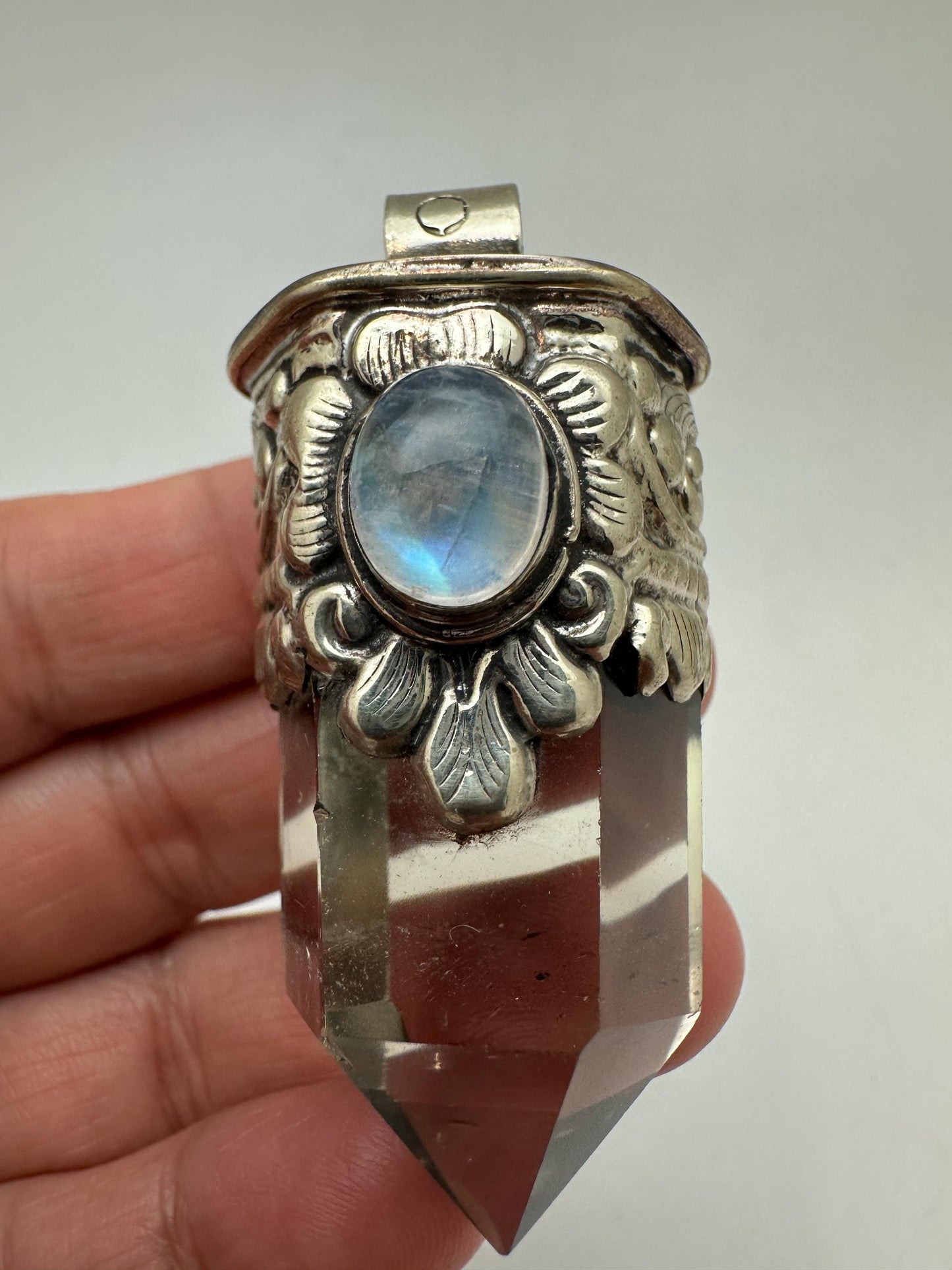 Citrine point pendant, moonstone,handcrafted, Tibetan silver,ethnic style,Nepalese