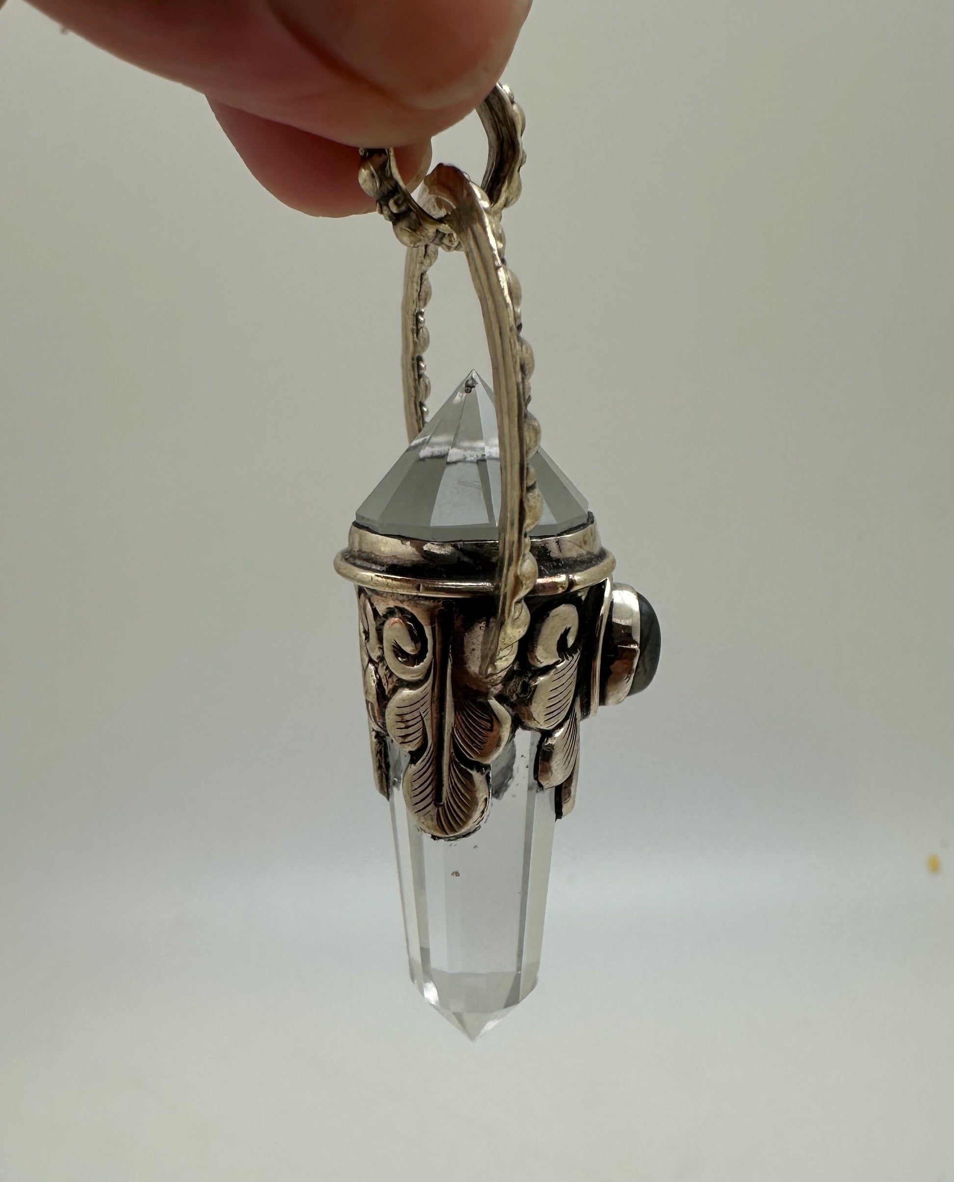 labradorite ,quartz crystal point pendant, handcrafted,Tibetan silver,