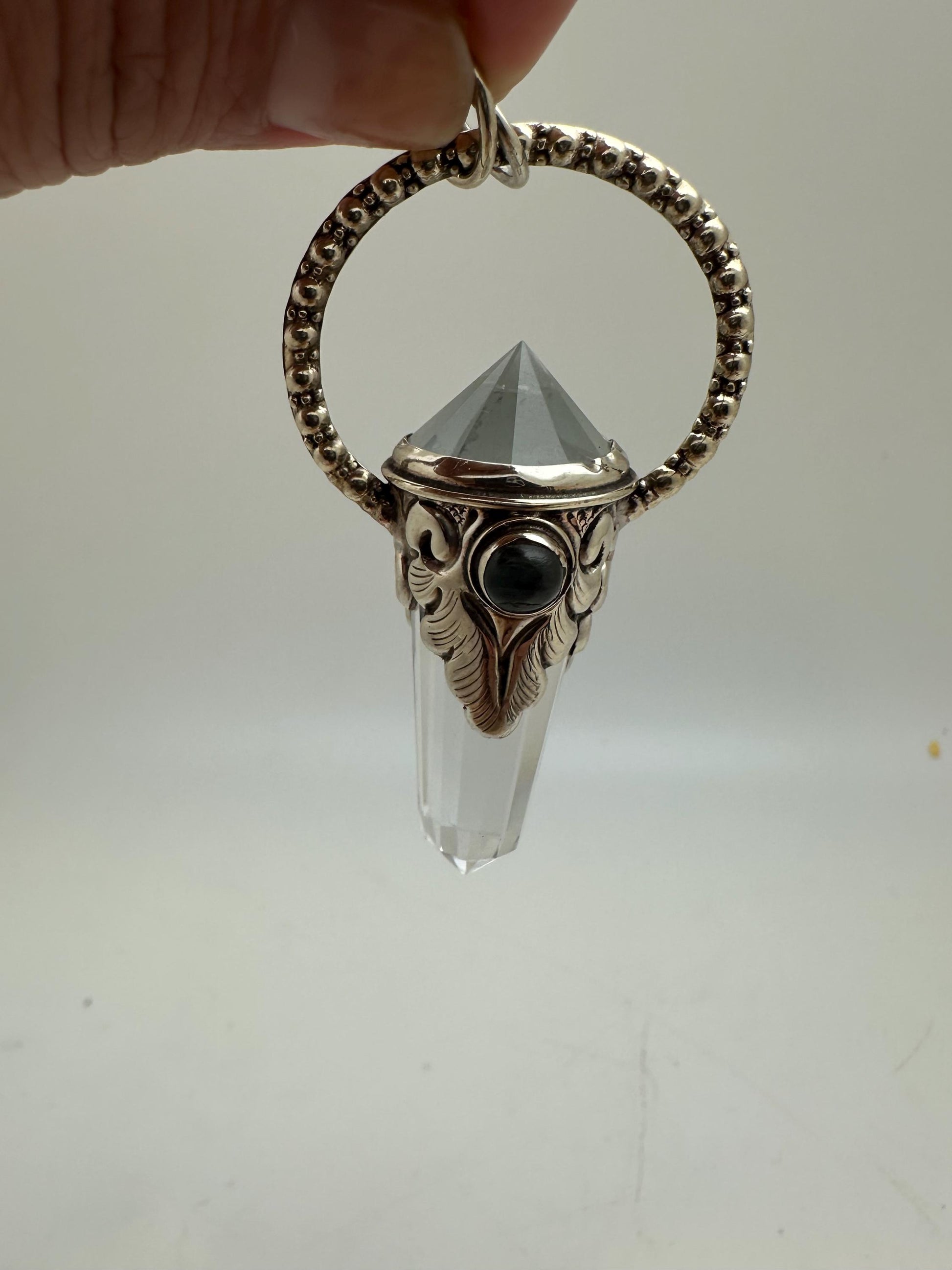 labradorite ,quartz crystal point pendant, handcrafted,Tibetan silver,