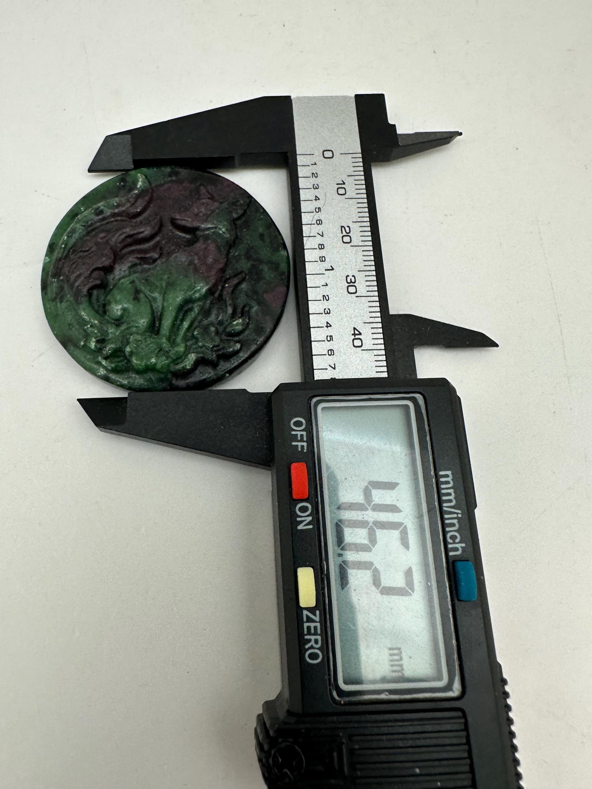hand carved,nine tailed fox,Ruby Zoisite,amulet,goodluck,protection,intelligence,46.2X46.2mm