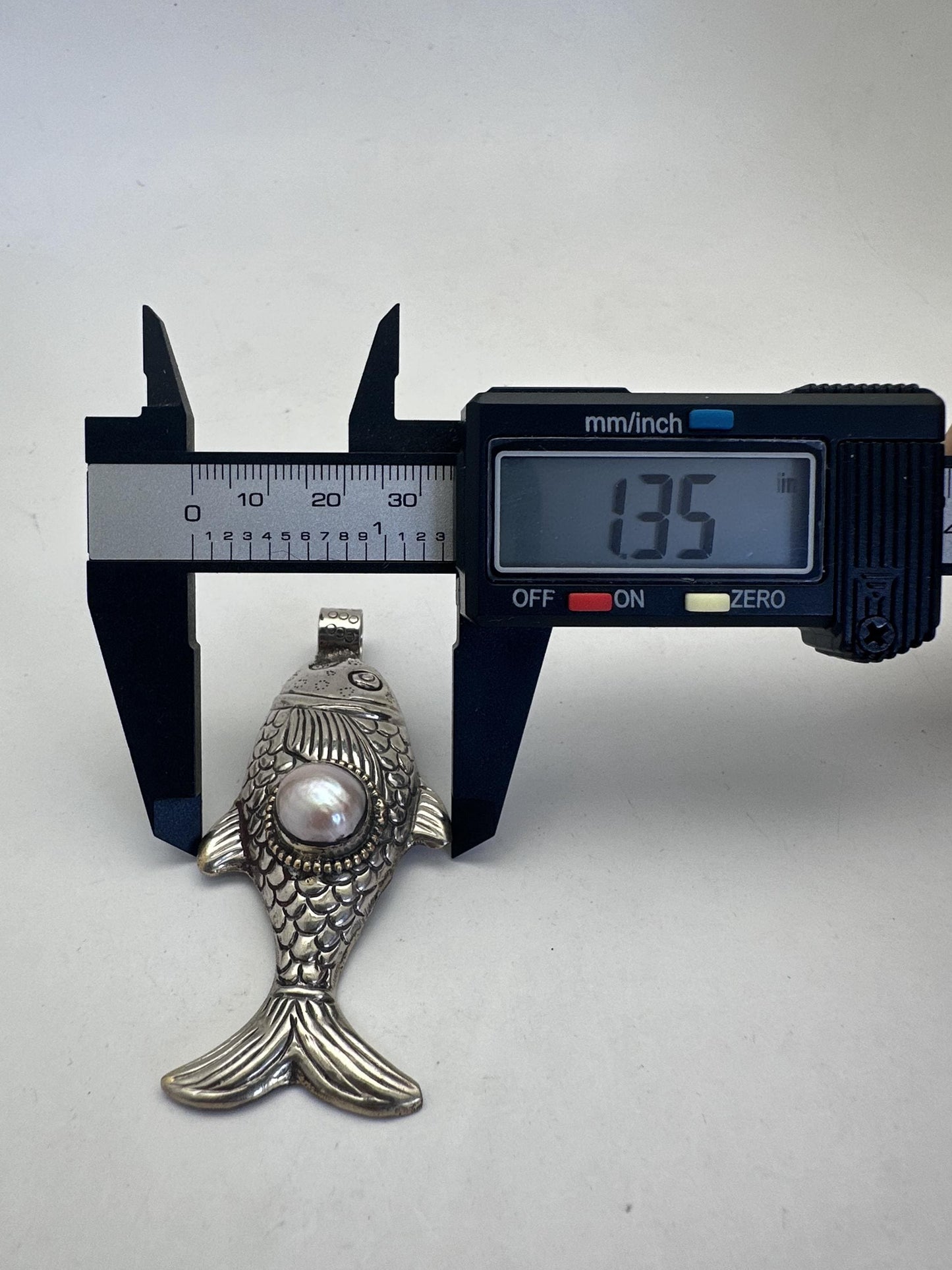 Handcrafted ,Tibetan Silver fish pendant with pearl, pearl koi charm, pisces gift,3 inchX1.35 inch