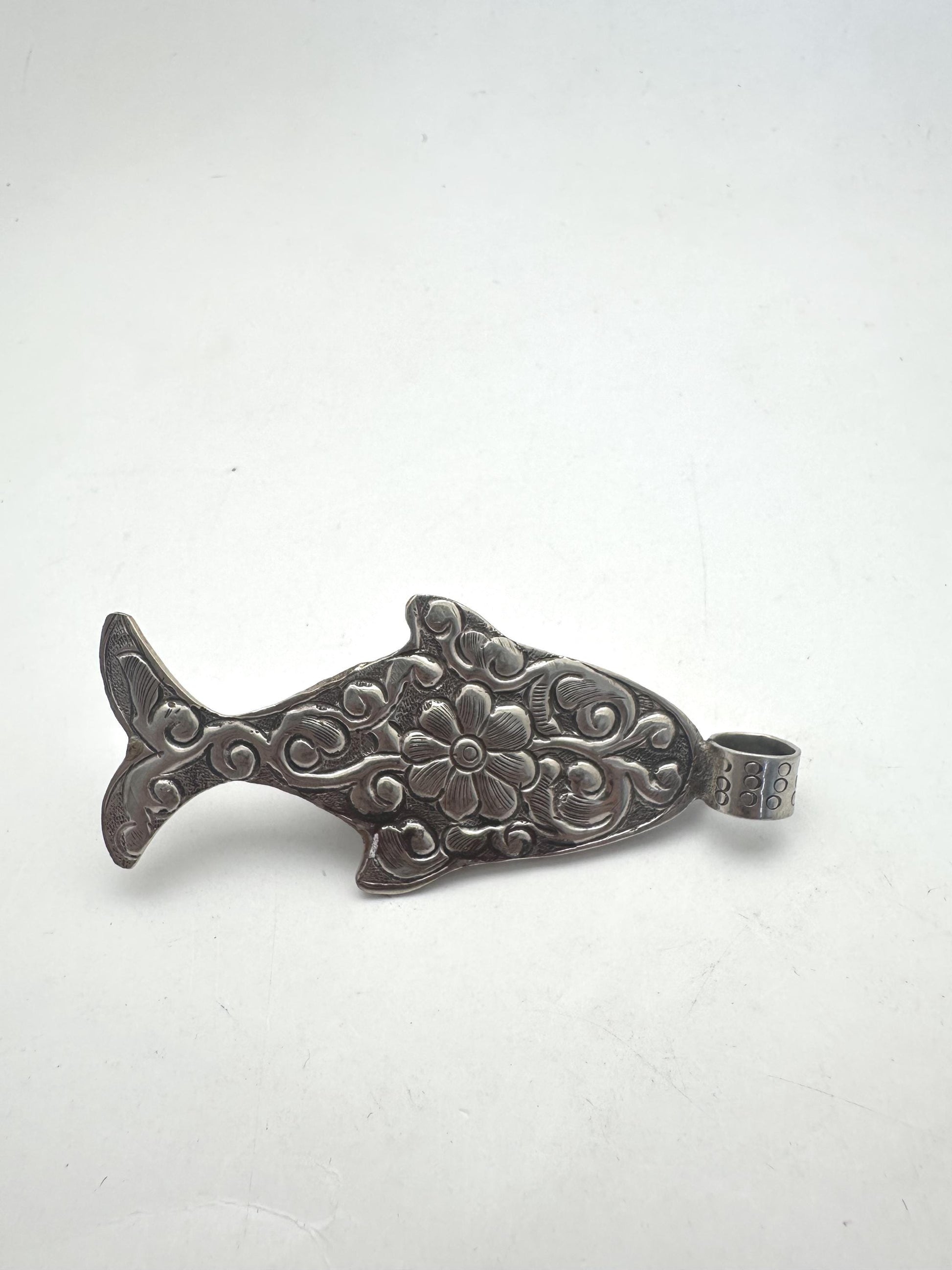 Handcrafted ,Tibetan Silver fish pendant with pearl, pearl koi charm, pisces gift,3 inchX1.35 inch