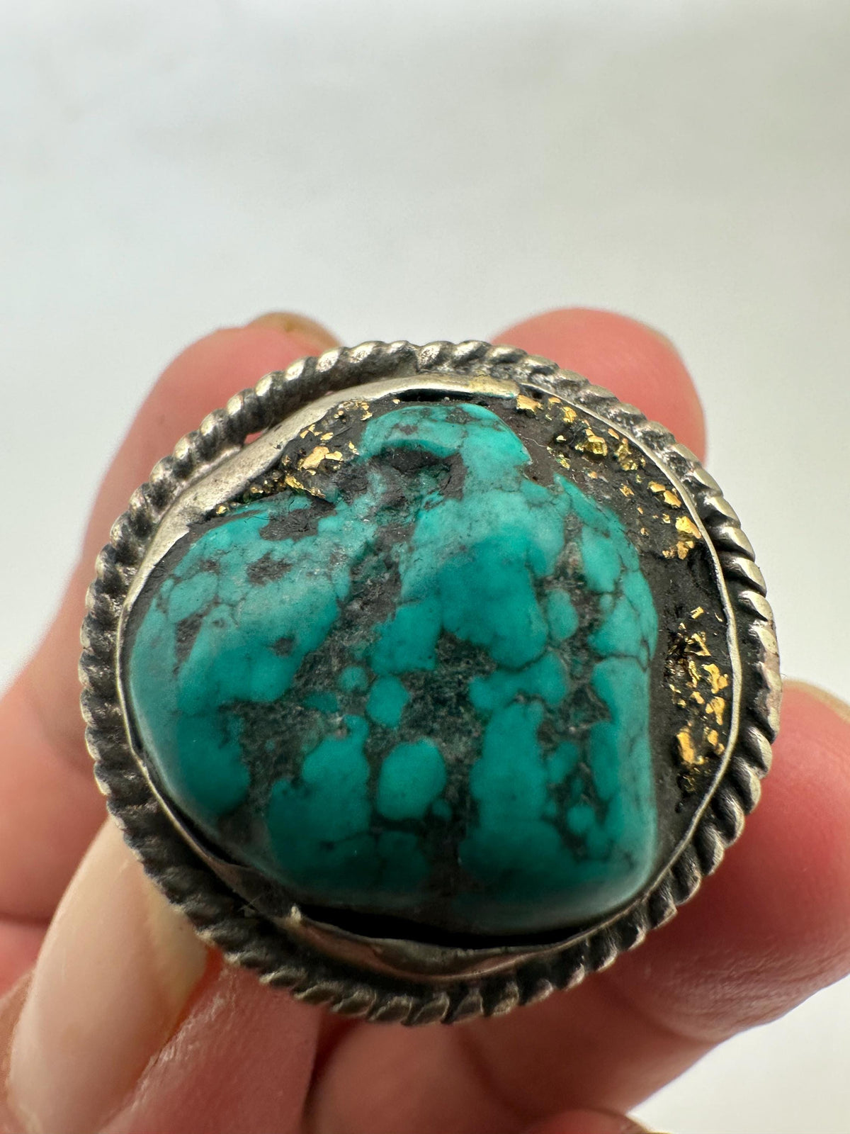 Turquoise beads ,handcrafted,Tibetan silver, gold matrix,Nepalese