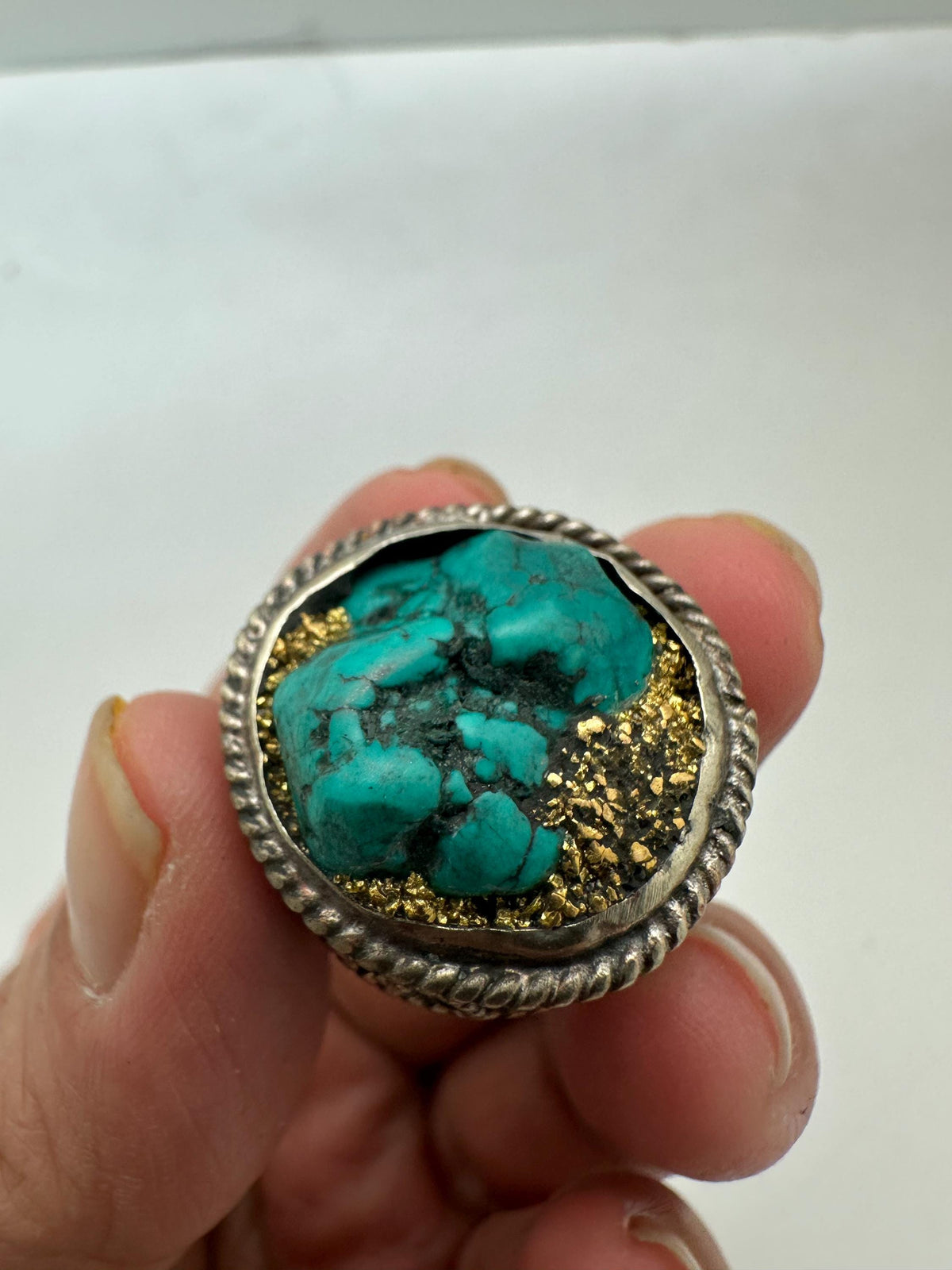 Turquoise beads ,handcrafted,Tibetan silver, gold matrix,Nepalese