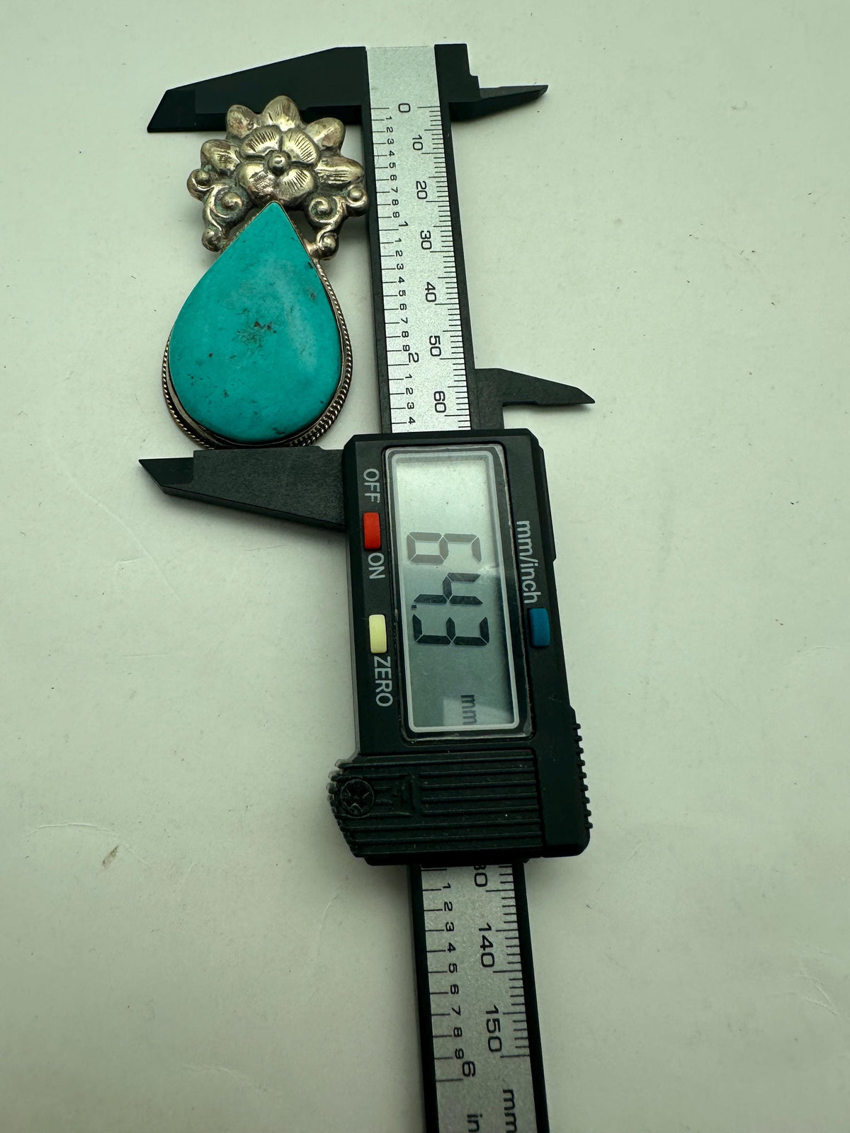 Handcrafted Howlite turquoise pendant, Tibetan silver, floral design,Nepalese