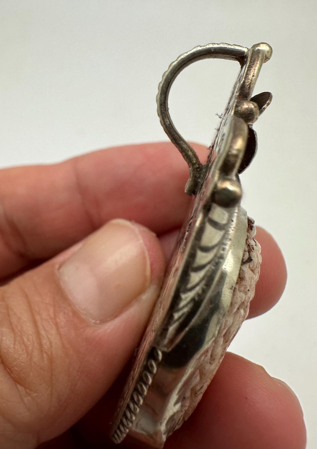 Handcrafted, bone carved eagle pendant, Tibetan silver, bird lover, 32.7mmX44.6mm