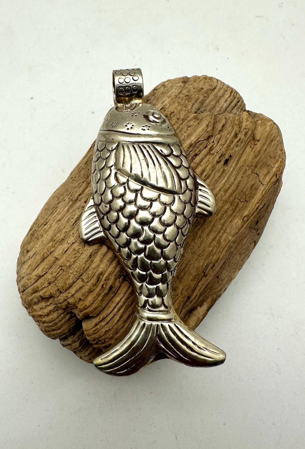 Large Fish Pendant ,Koi Carp ,Tibetan silver, amulet, symbol of abundance, good luck and protection 76.1X24.7 mm