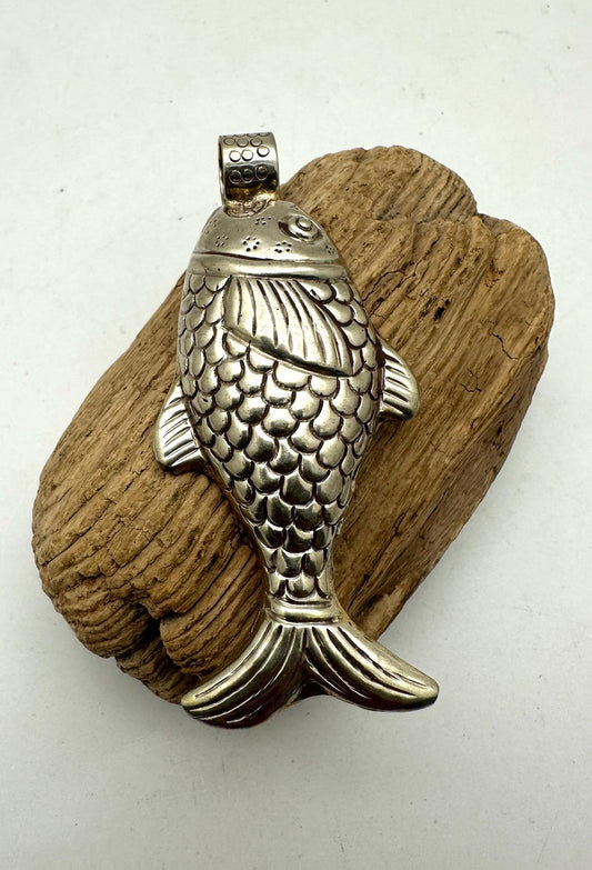 Large Fish Pendant ,Koi Carp ,Tibetan silver, amulet, symbol of abundance, good luck and protection 76.1X24.7 mm