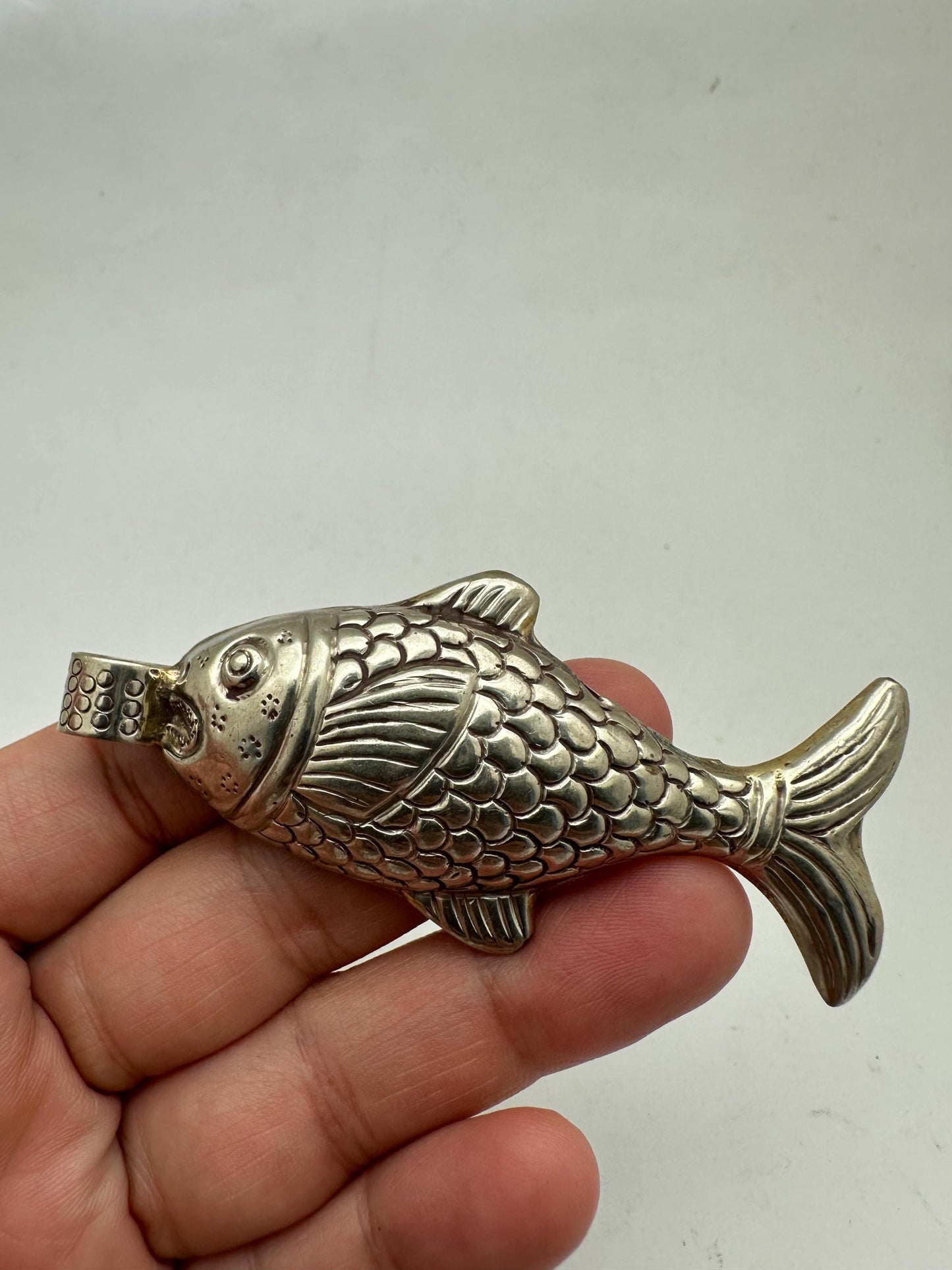 Large Fish Pendant ,Koi Carp ,Tibetan silver, amulet, symbol of abundance, good luck and protection 76.1X24.7 mm