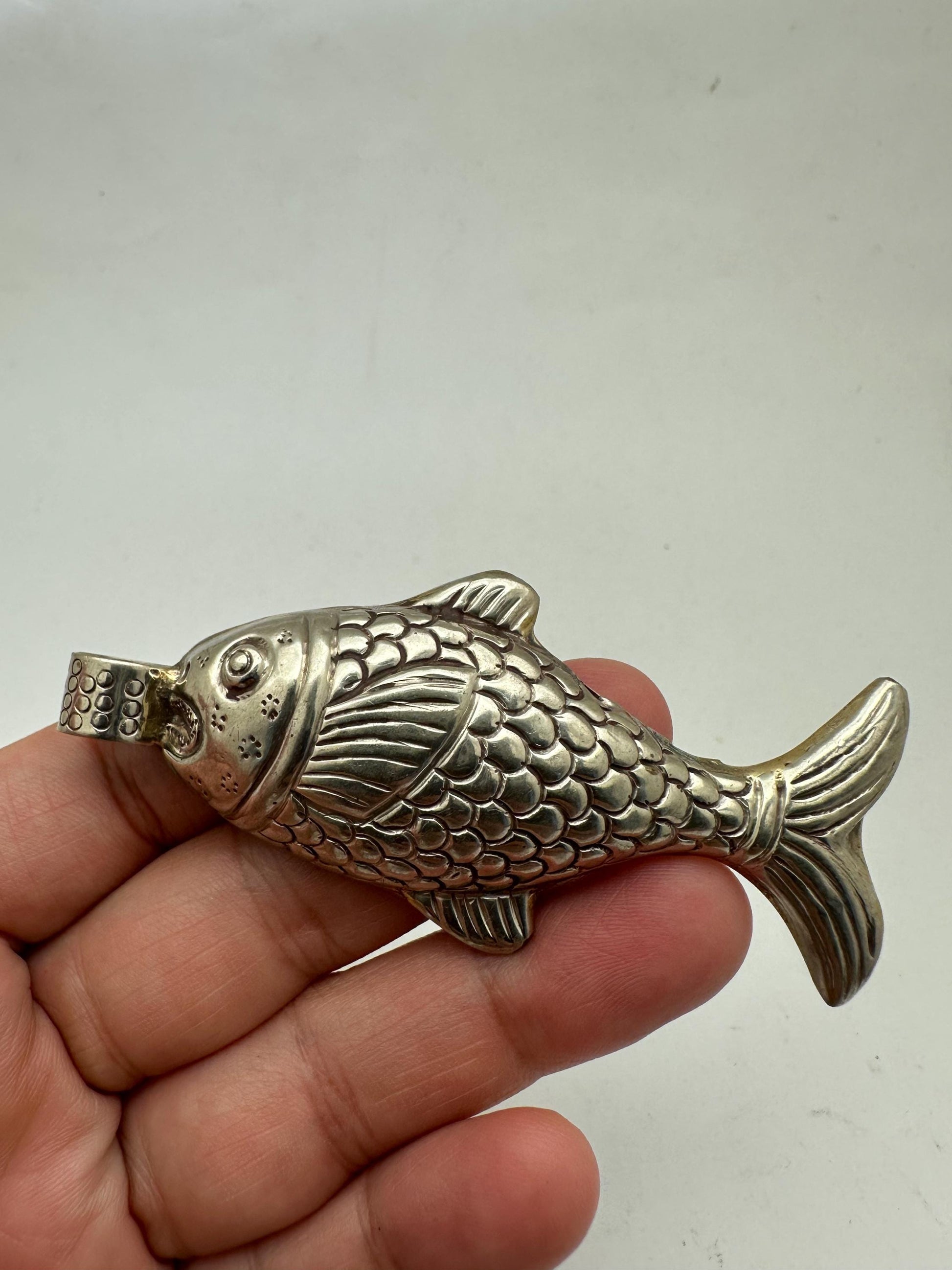 Large Fish Pendant ,Koi Carp ,Tibetan silver, amulet, symbol of abundance, good luck and protection 76.1X24.7 mm