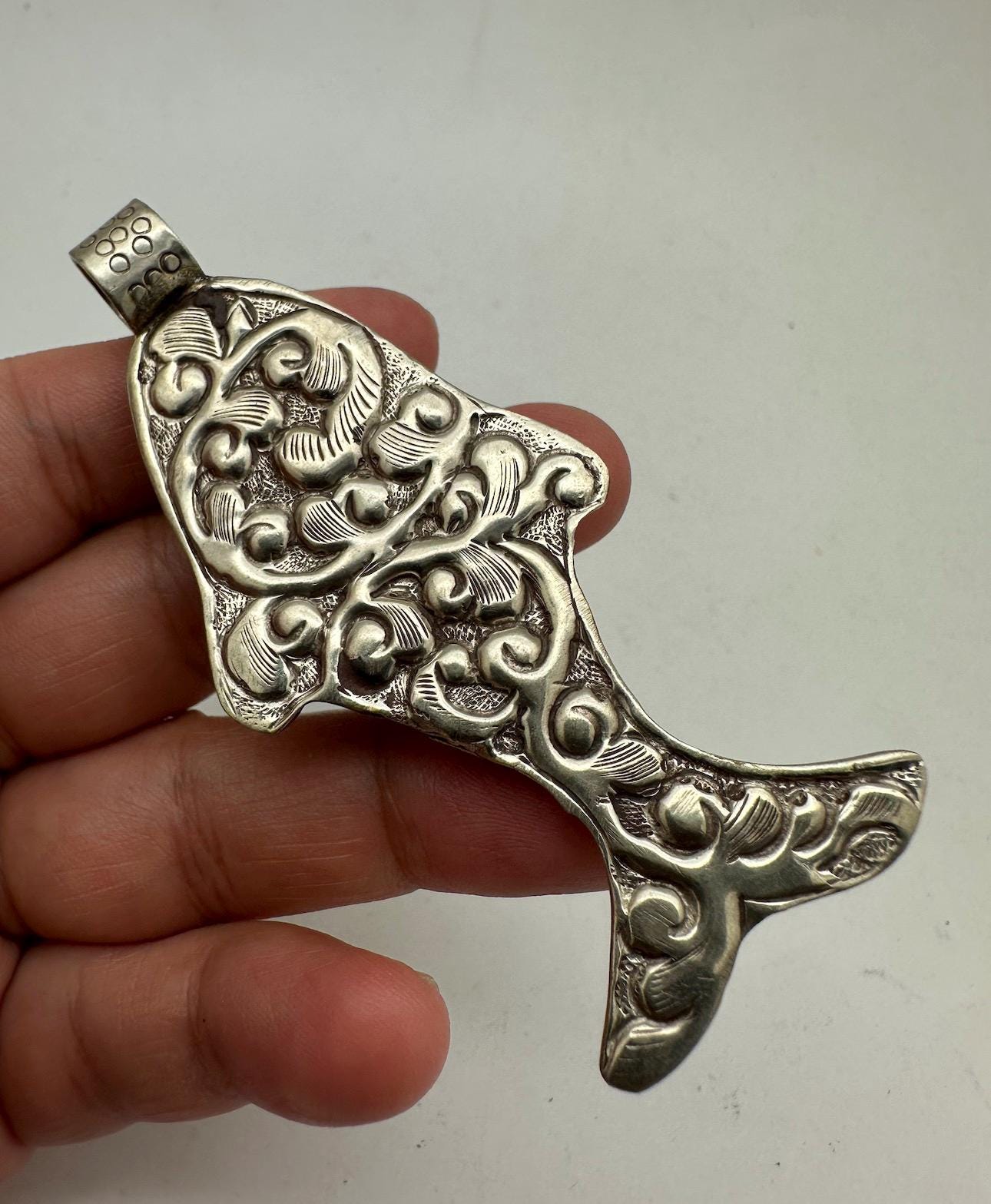 Large Fish Pendant ,Koi Carp ,Tibetan silver, amulet, symbol of abundance, good luck and protection 76.1X24.7 mm