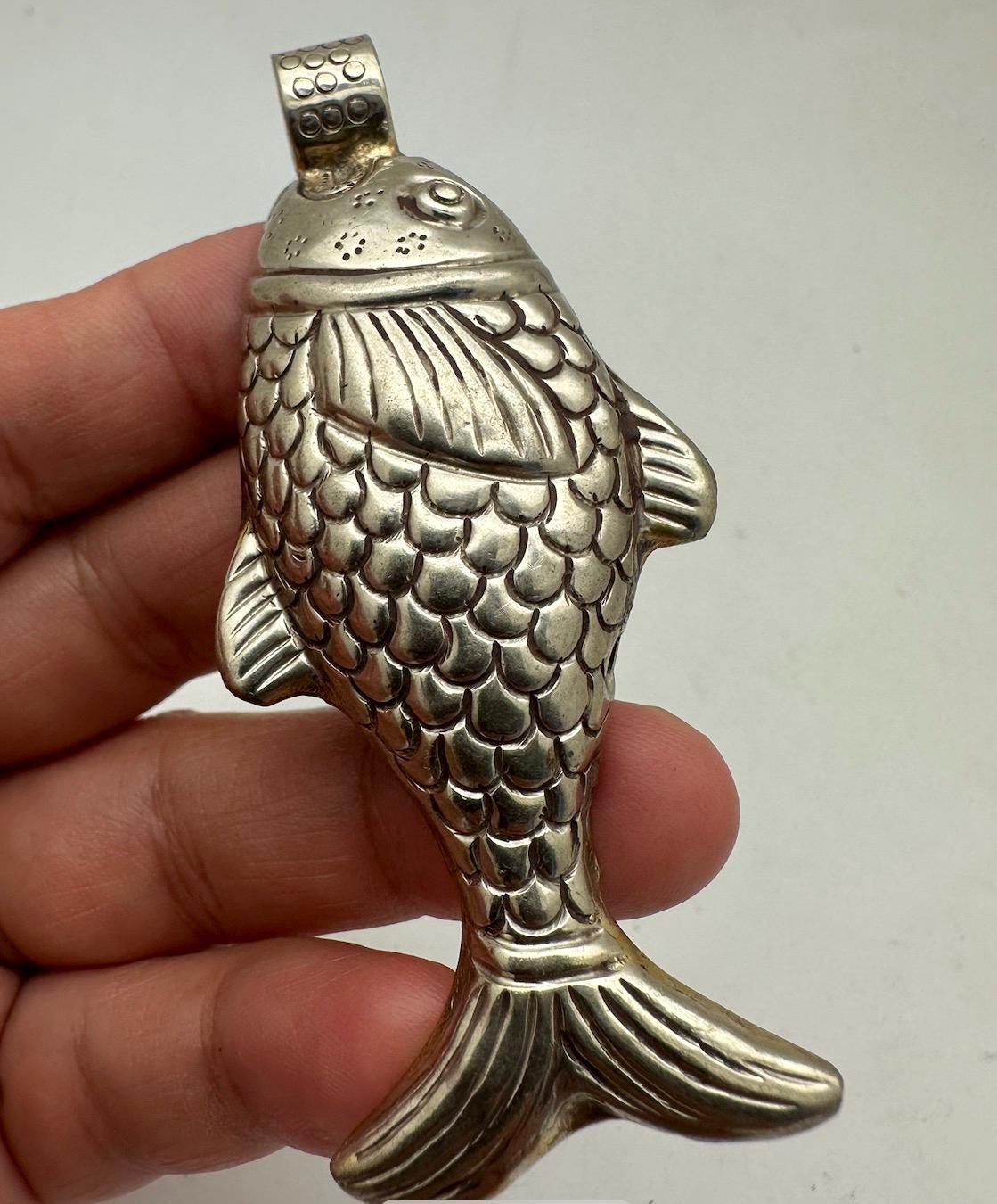 Large Fish Pendant ,Koi Carp ,Tibetan silver, amulet, symbol of abundance, good luck and protection 76.1X24.7 mm