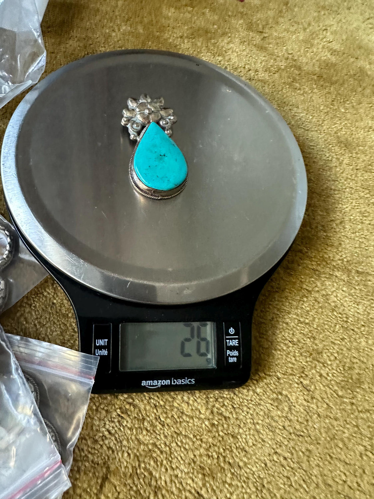 Handcrafted Howlite turquoise pendant, Tibetan silver, floral design,Nepalese