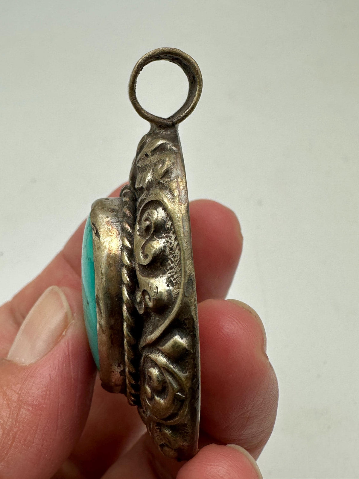 Turquoise pendant, How lite, Tibetan silver, handcrafted,ethnic style,53.8mmX36.3mm