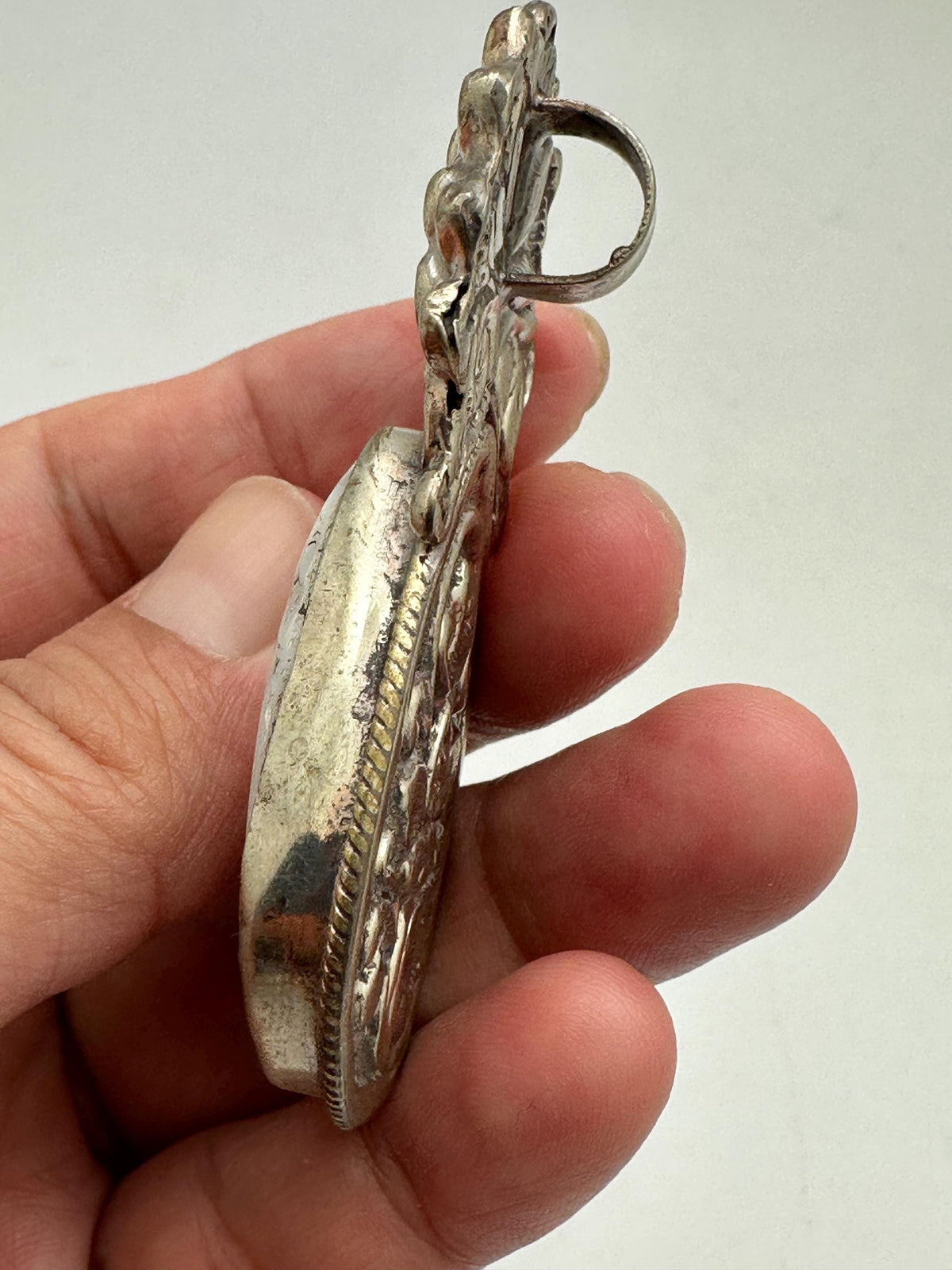 Handcrafted, mother of pearl, tear drop pendant, flower,tibetan silver, floral design,62.9X29.5mm
