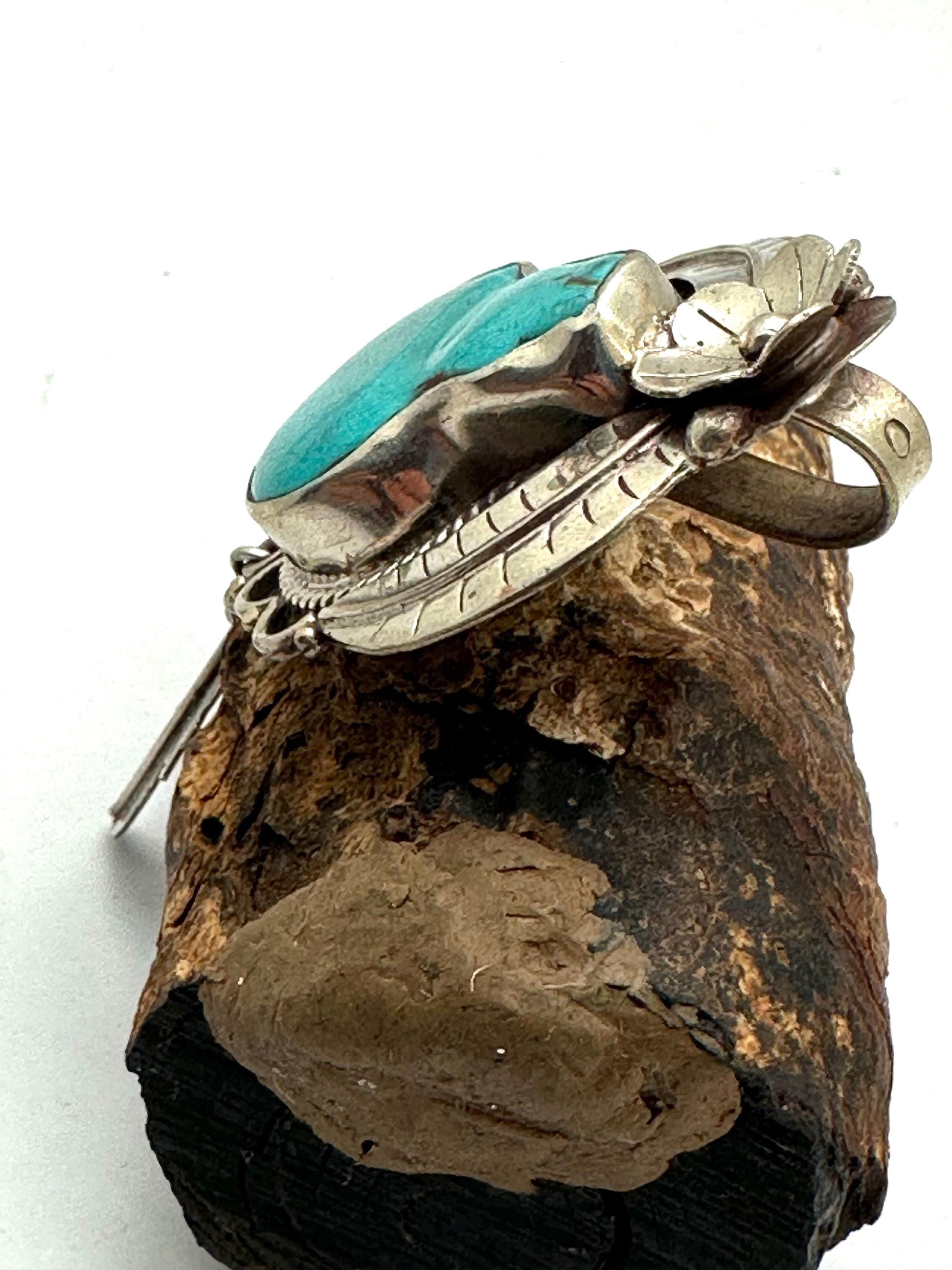 Turquoise pendant, Handcrafted,Tibetan silver,Flower Statement Necklace with Dangle Feathers,76.5mmX35.6mm