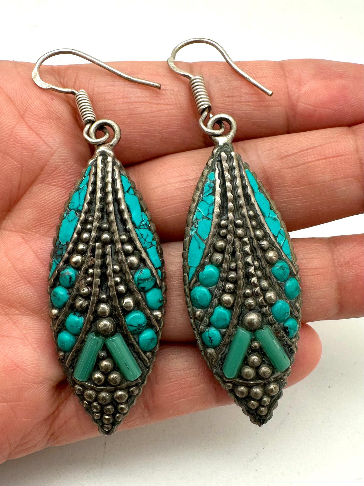 Earrings,Tibetan Turquoise Drop Earrings, handcrafted ,ethnic style
