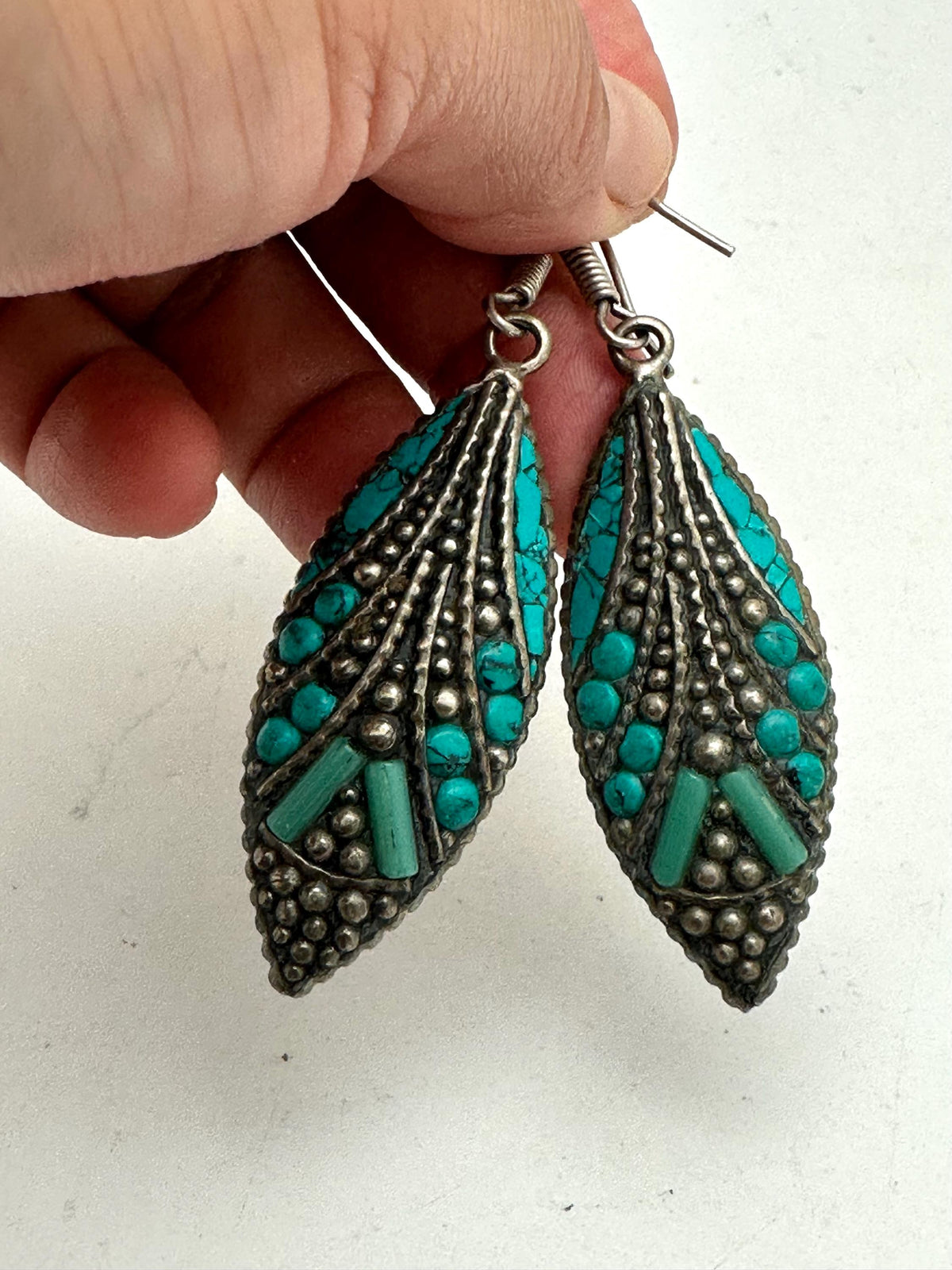 Earrings,Tibetan Turquoise Drop Earrings, handcrafted ,ethnic style