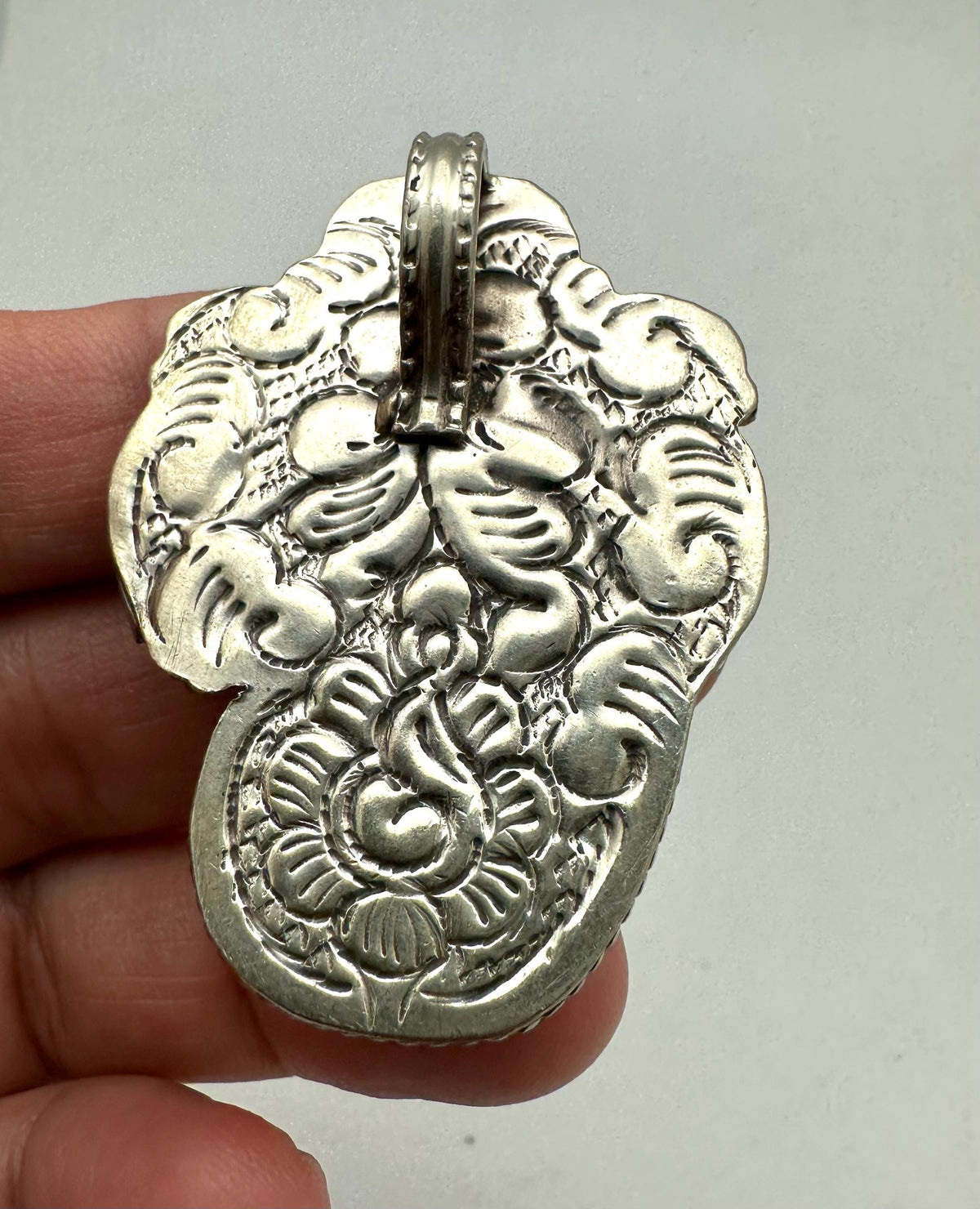 Handcrafted, bone carved eagle pendant, Tibetan silver, bird lover, 32.7mmX44.6mm