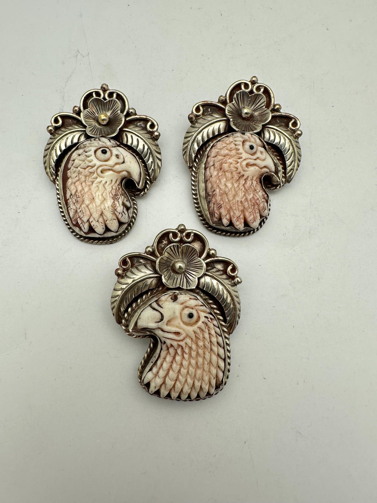 Handcrafted, bone carved eagle pendant, Tibetan silver, bird lover, 32.7mmX44.6mm