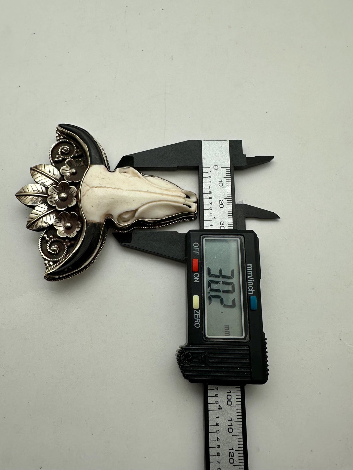 Handcrafted,Large Bone carved bull head skull pendant,Tibetan silver, floral,flower,design,ethnic style 82.3mmX30.2mm