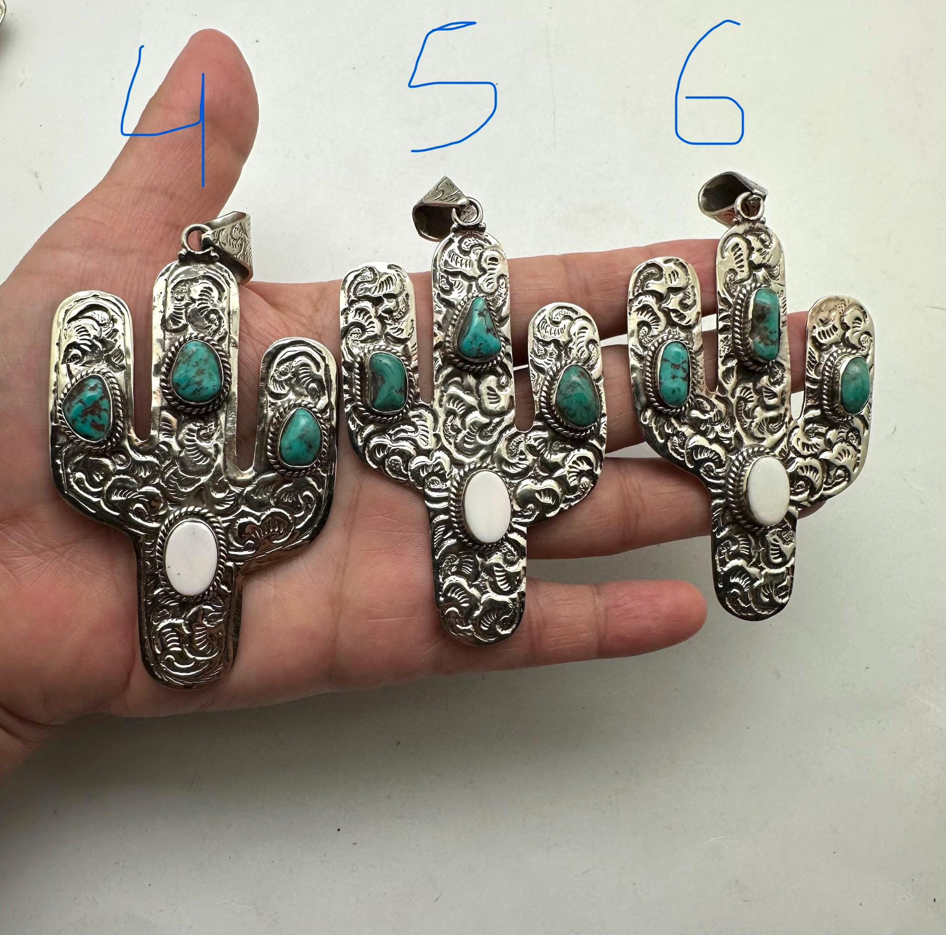 Cactus pendant, handcrafted,Tibetan repoussesilver, turquoise, shell, bohemien, artisan jewelry,