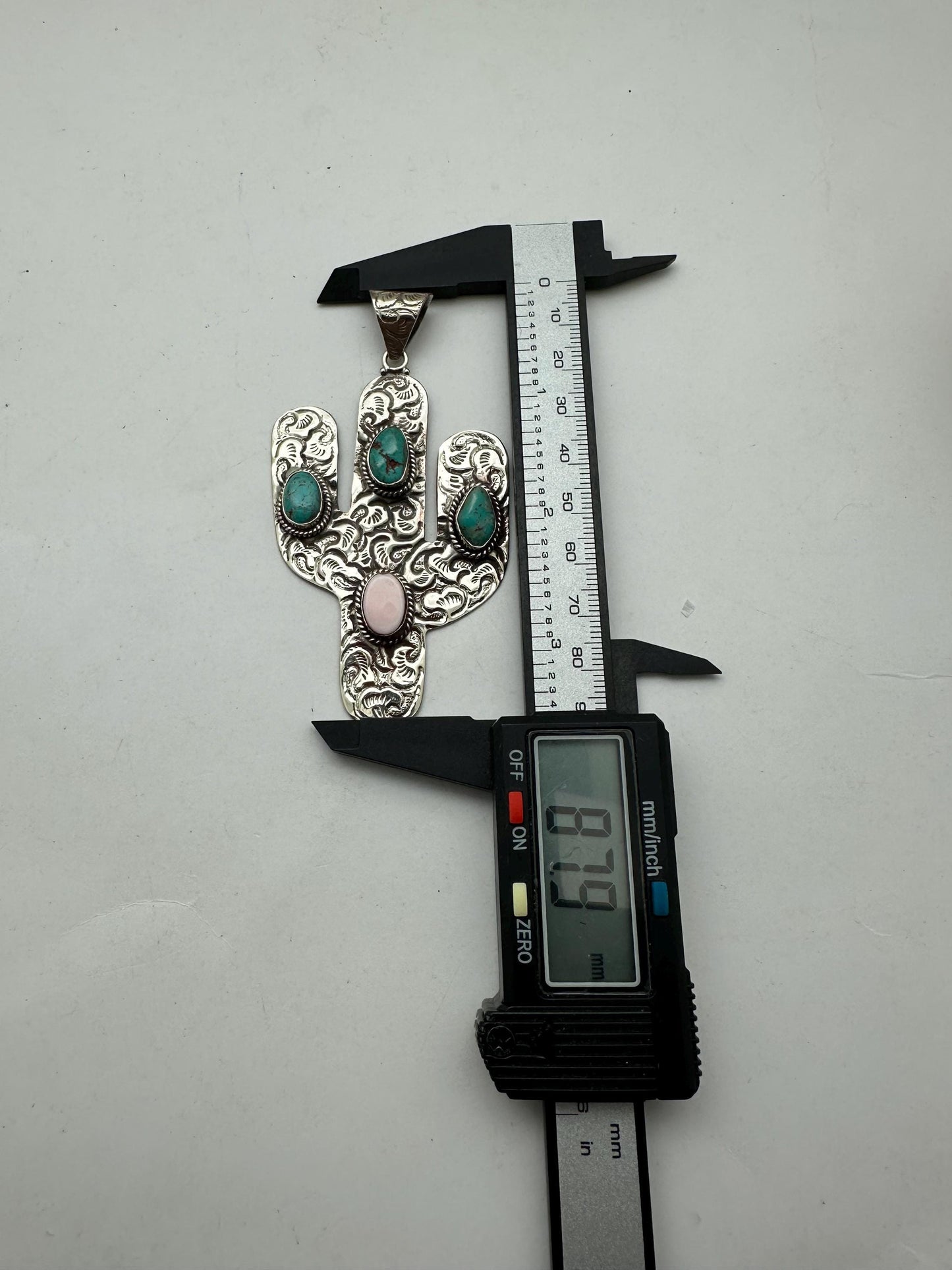 Cactus pendant, handcrafted,Tibetan repoussesilver, turquoise, shell, bohemien, artisan jewelry,
