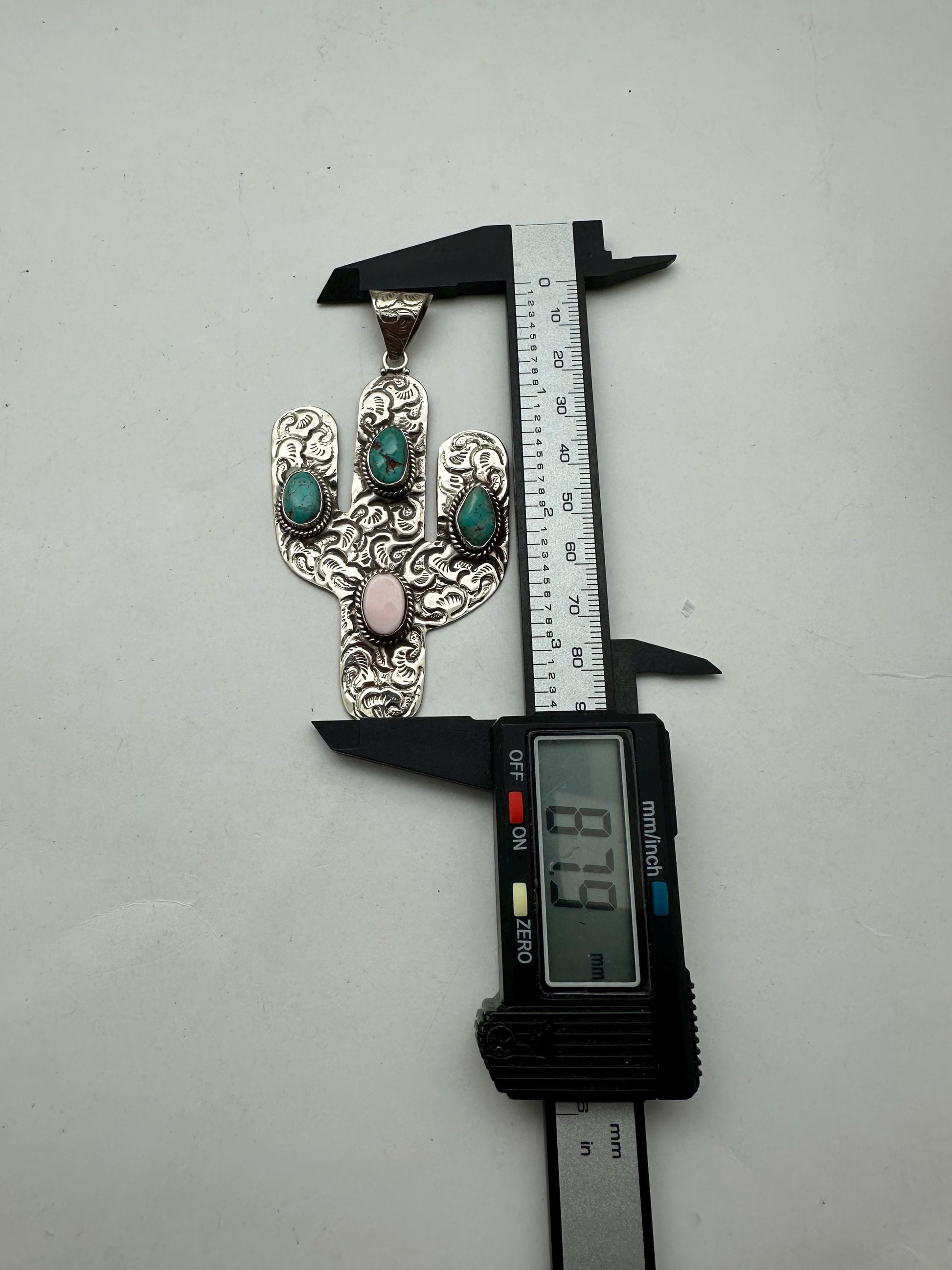 Cactus pendant, handcrafted,Tibetan repoussesilver, turquoise, shell, bohemien, artisan jewelry,